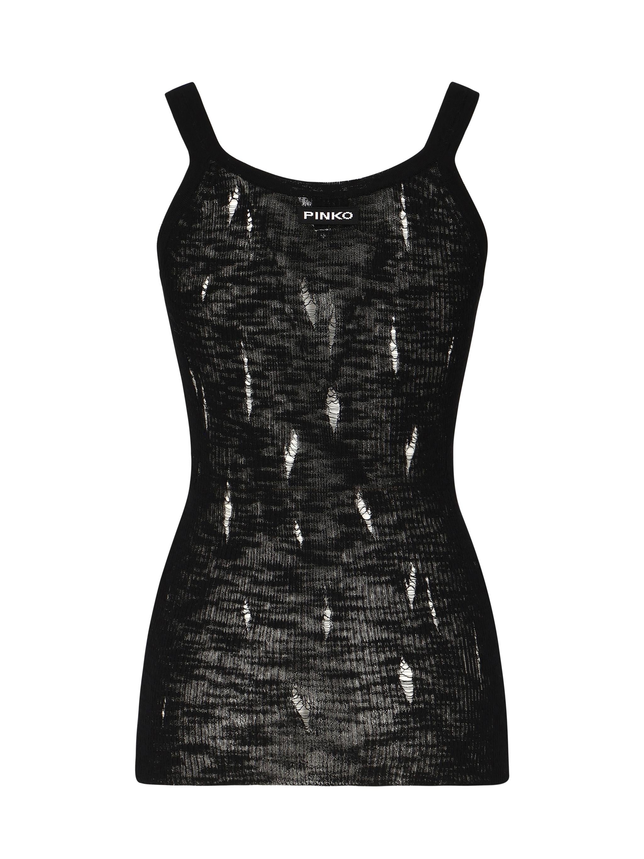 Canottiera a costine con strappi 105143 A2LPZ99 PINKO