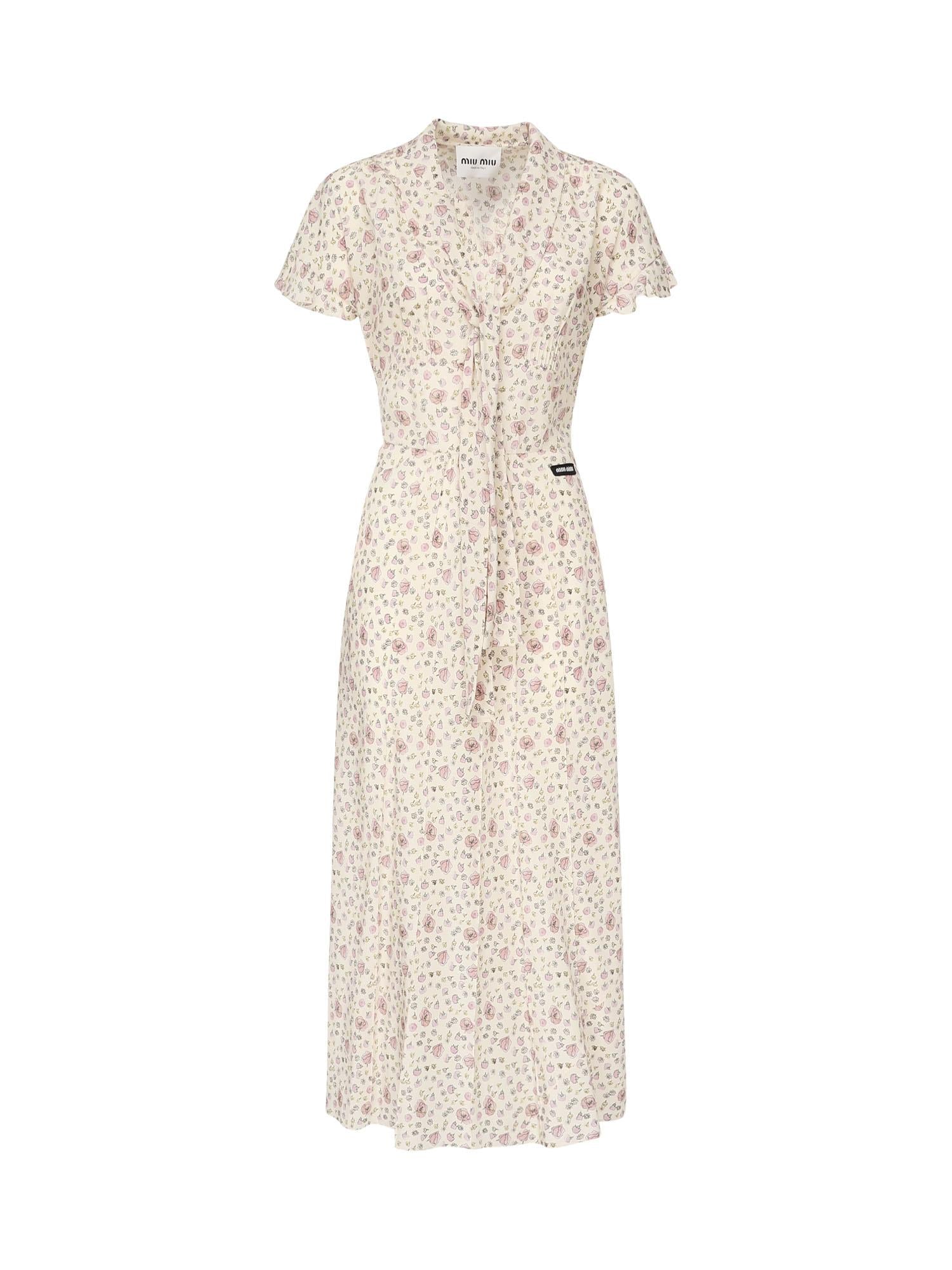 Abito lungo in crêpe de Chine MF5971 175RF0770 MIU MIU