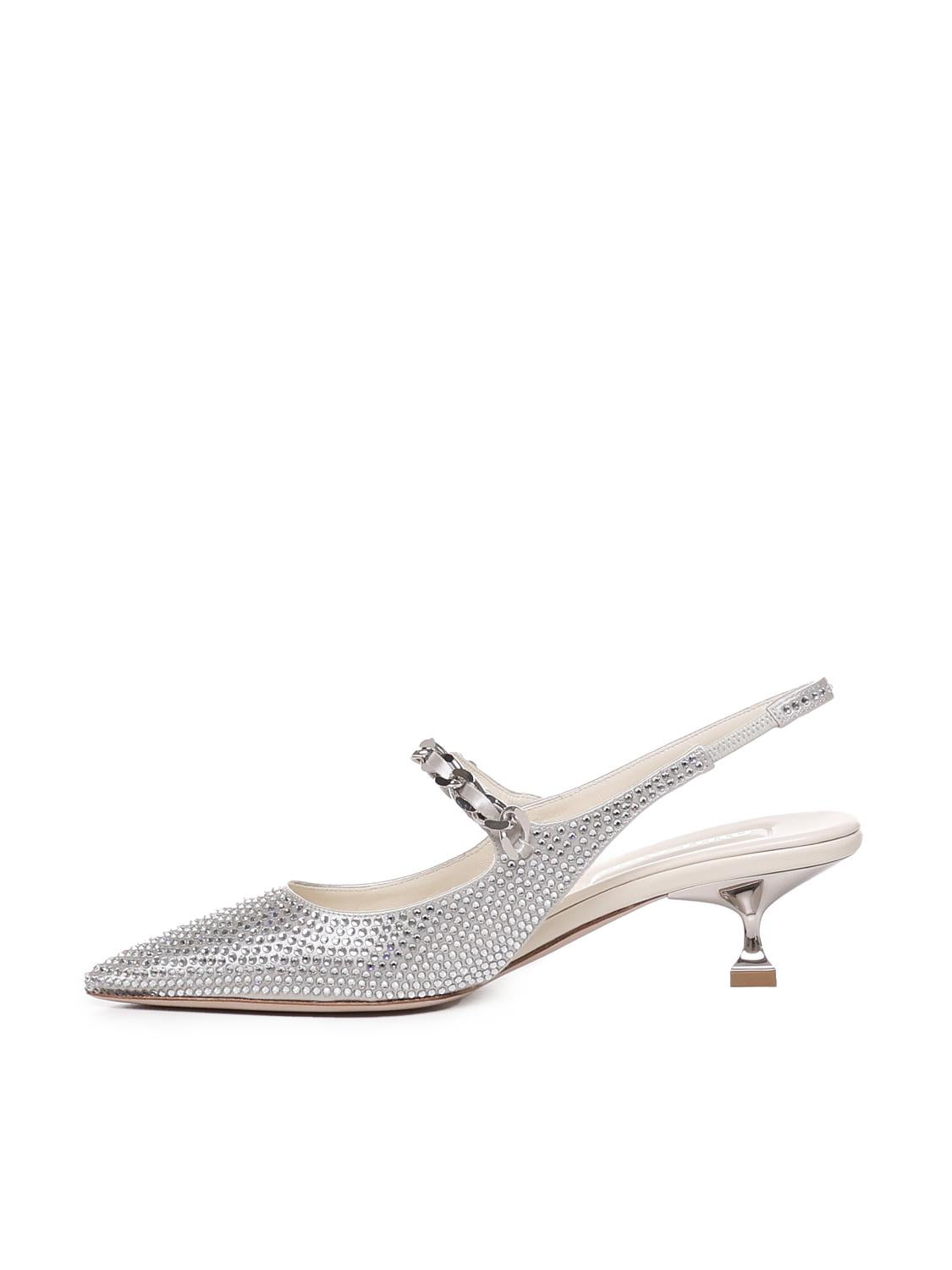 Slingback in misto seta con applicazioni 5I055E 2AWLF0164 MIU MIU