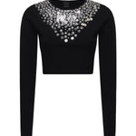 Maglia cropped con paillettes e cristalli<BR/><BR/> 105734 A2UTZI1 PINKO