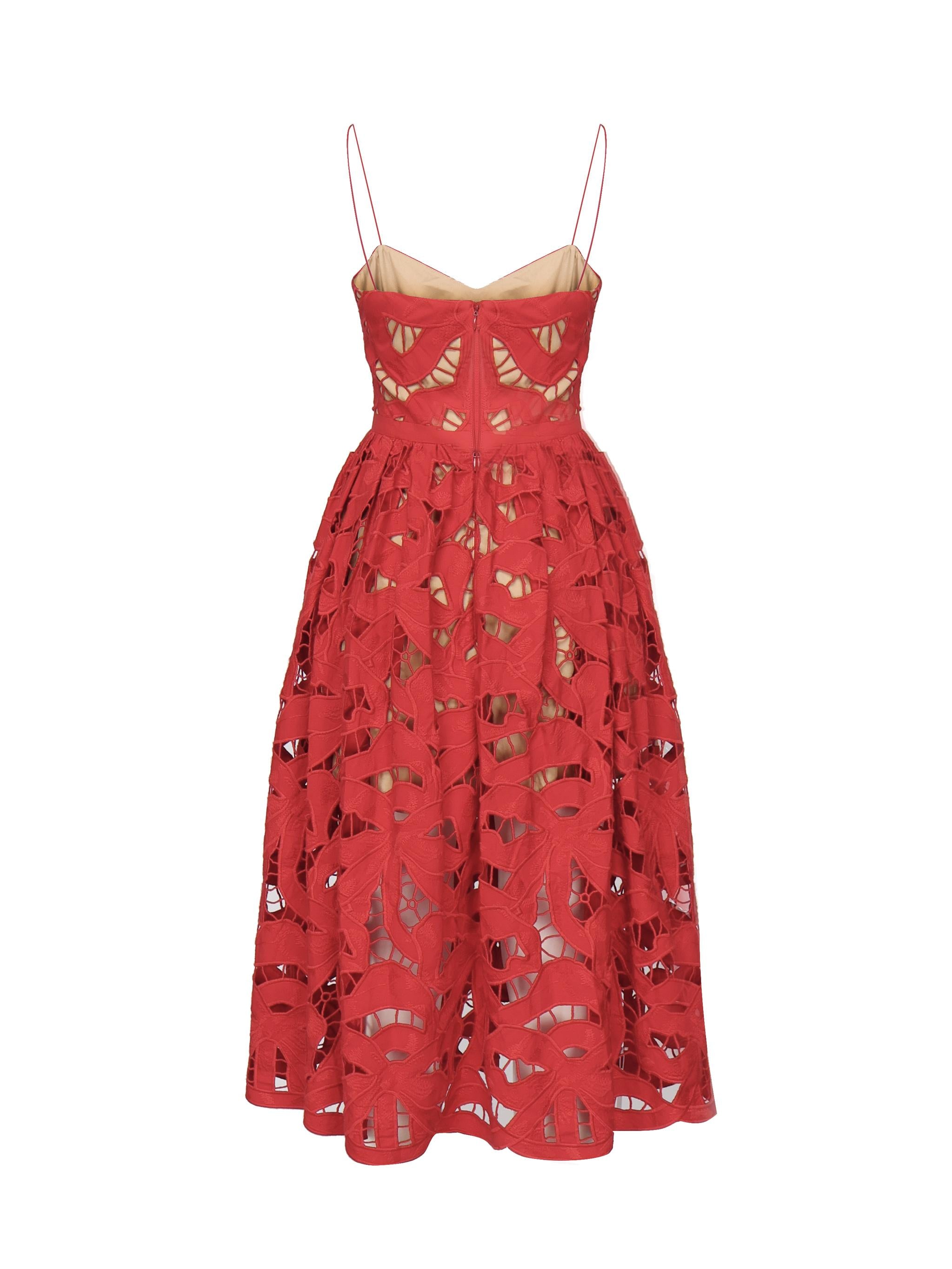 Abito midi ricamato con fiocco<BR/> PF25013M R SELF-PORTRAIT