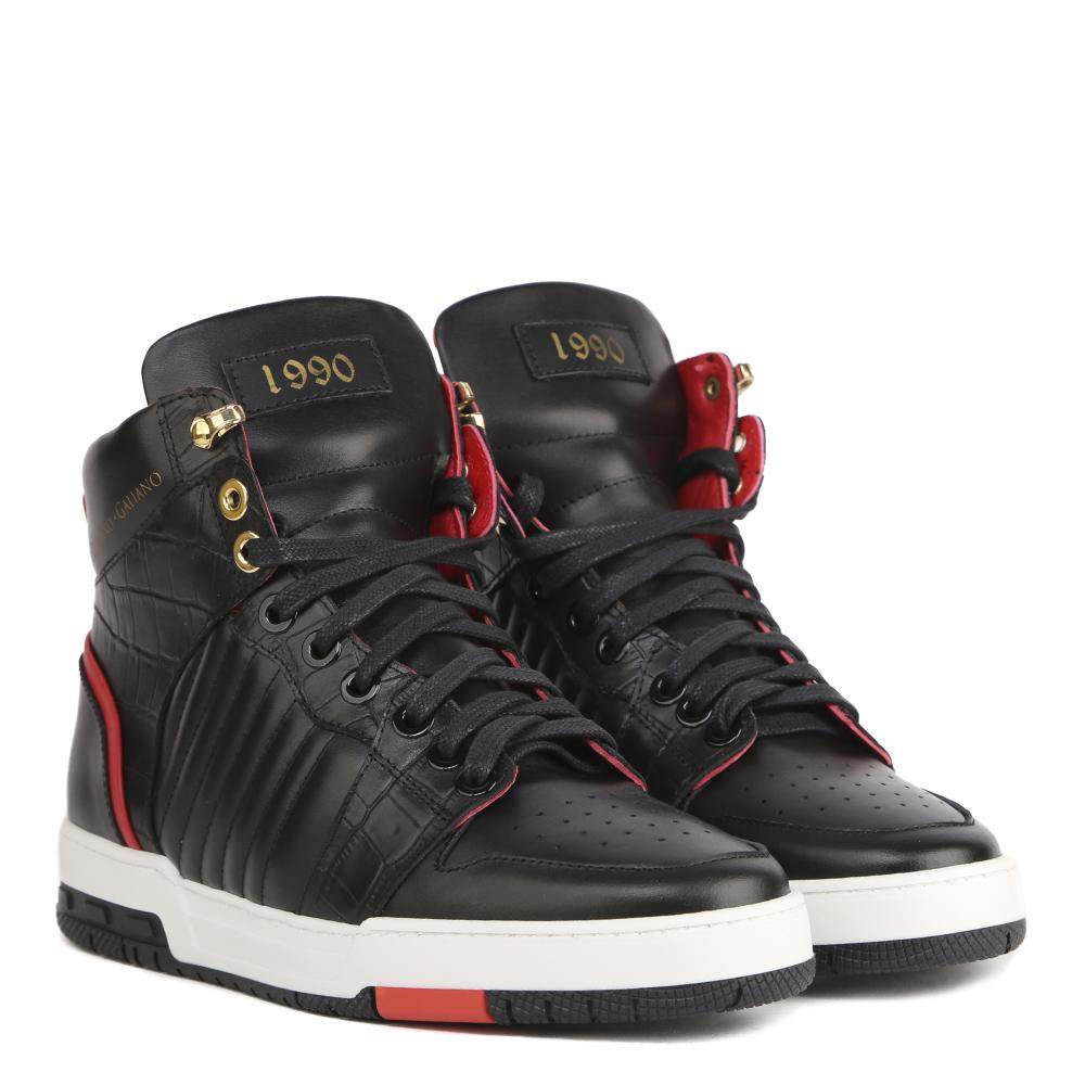 SNEAKERS 1990 NERE E ROSSE IN PELLE 1990 LEATHERBLACK/BLACK GIULIANO GALIANO