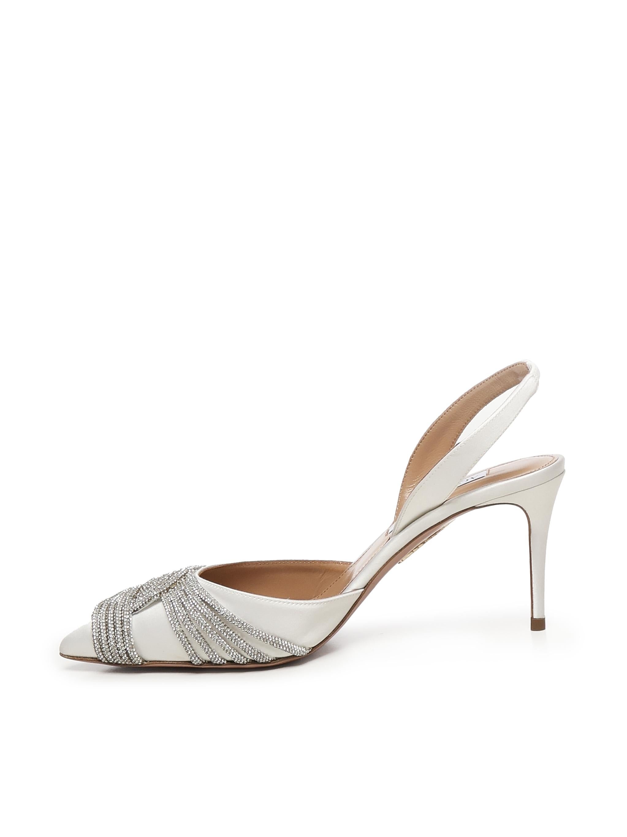 Décolleté Gatsby in raso con cristalli GASMIDL1 SATFFF AQUAZZURA