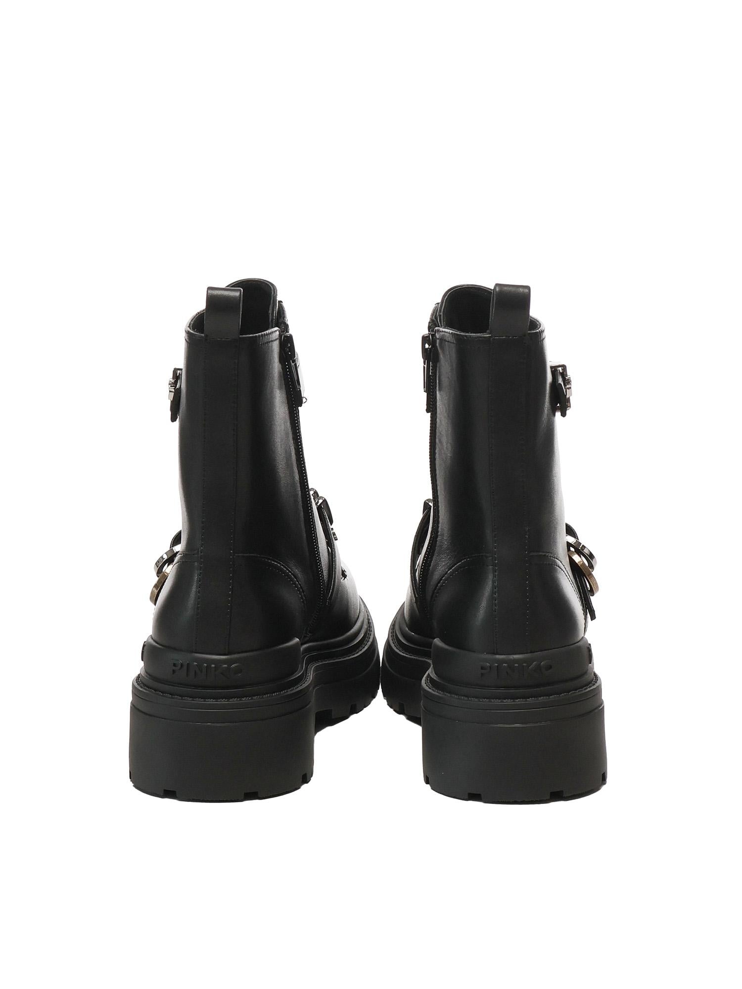 Anfibi in pelle con logo<BR/> SD0407 P087Z99 PINKO