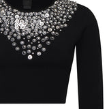 Maglia cropped con paillettes e cristalli<BR/><BR/> 105734 A2UTZI1 PINKO