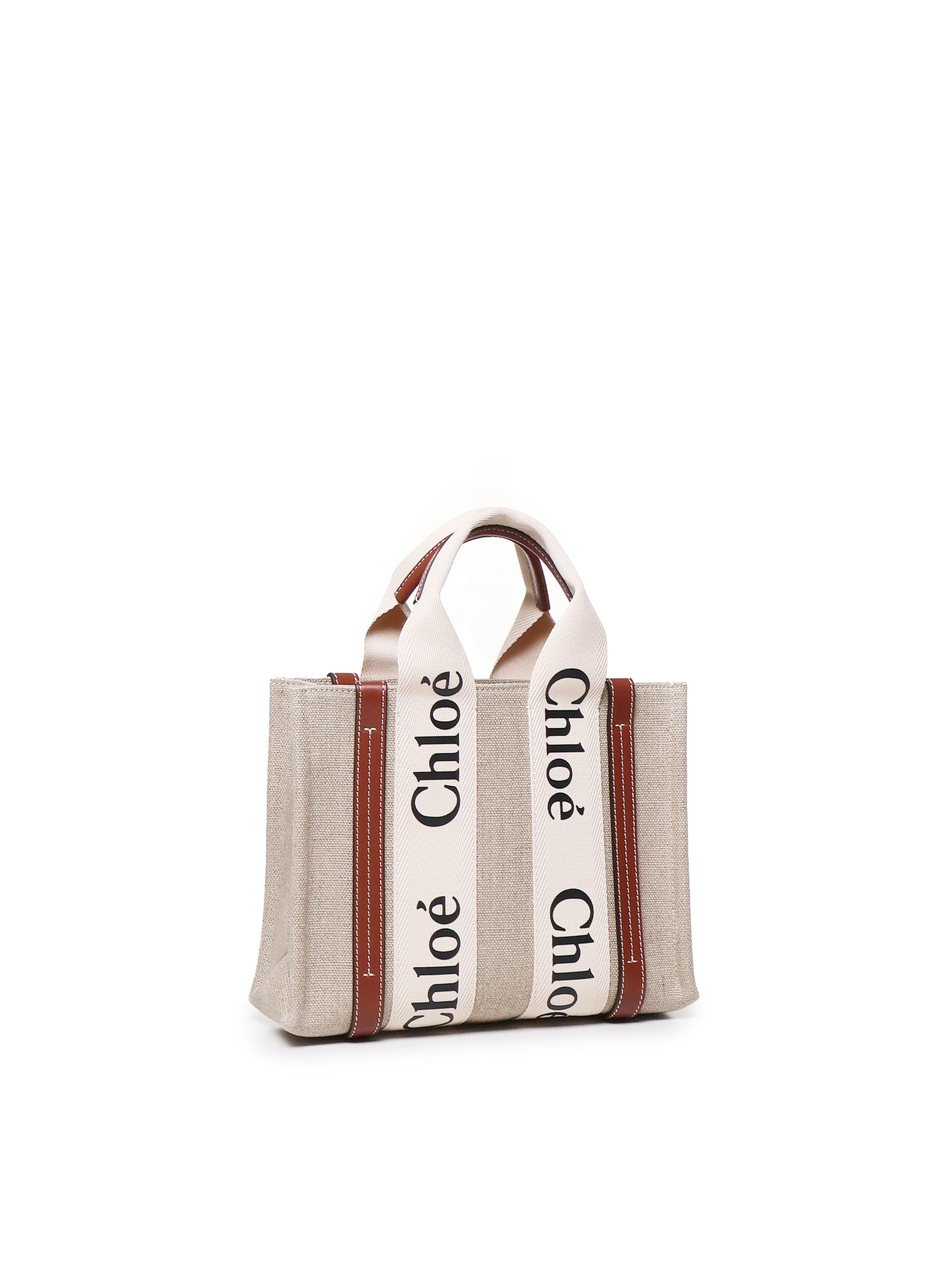 Woody bag piccola in tela di lino CHC22AS397I26 90U CHLOÉ
