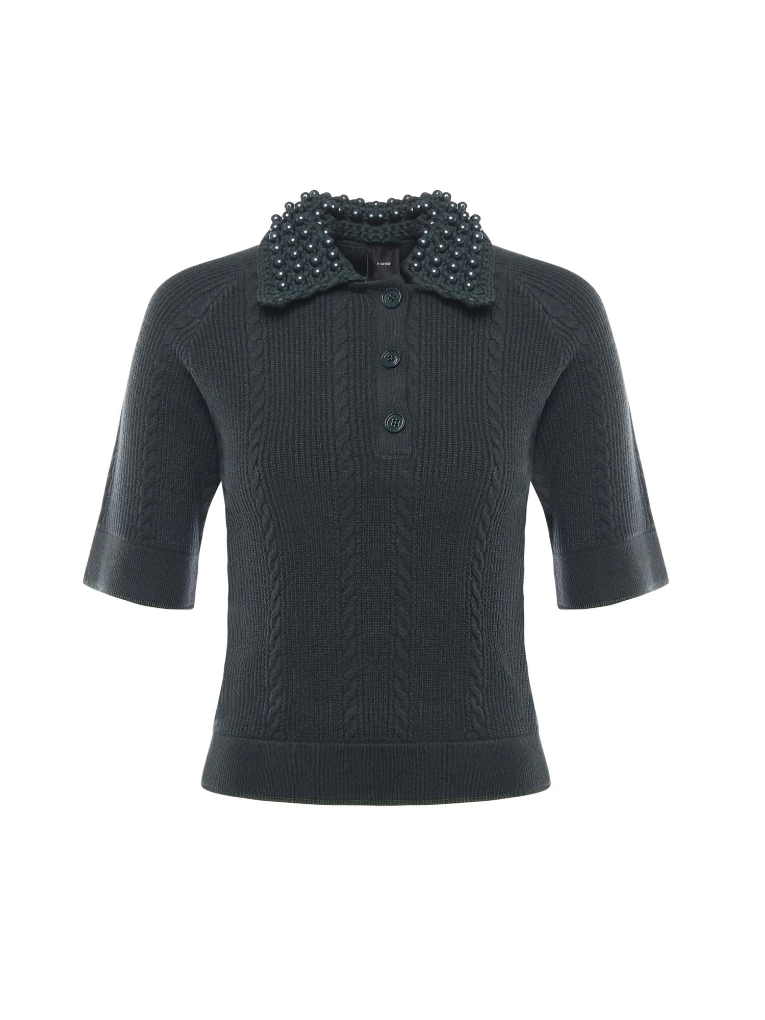 Maglia stile polo con perle 105484 A2QZX34 PINKO