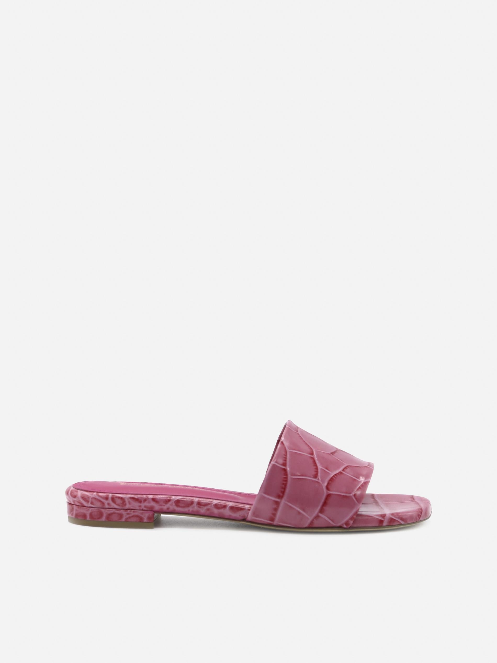 SANDALI SLIDES VICKY IN PELLE STAMPA COCCO<BR/> VICKY COCCOROSA GIULIANO GALIANO
