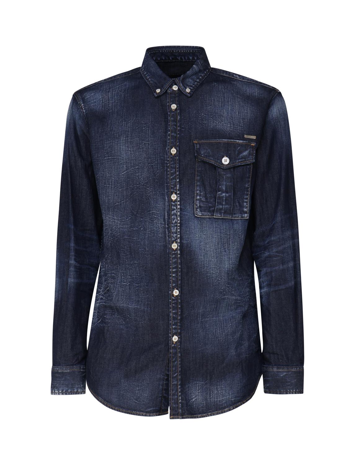 Camicia denim con placca logo S71DM0658 S30341470 DSQUARED2