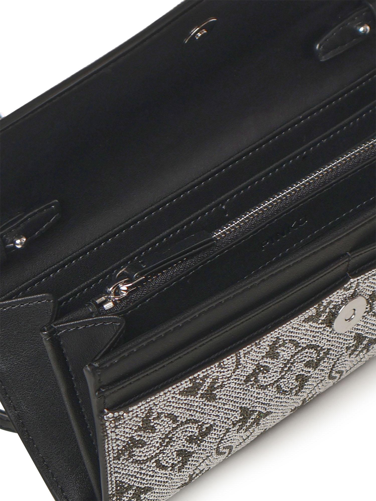 Portafoglio in pelle full strass con tracolla 103765 A20DZZFN PINKO