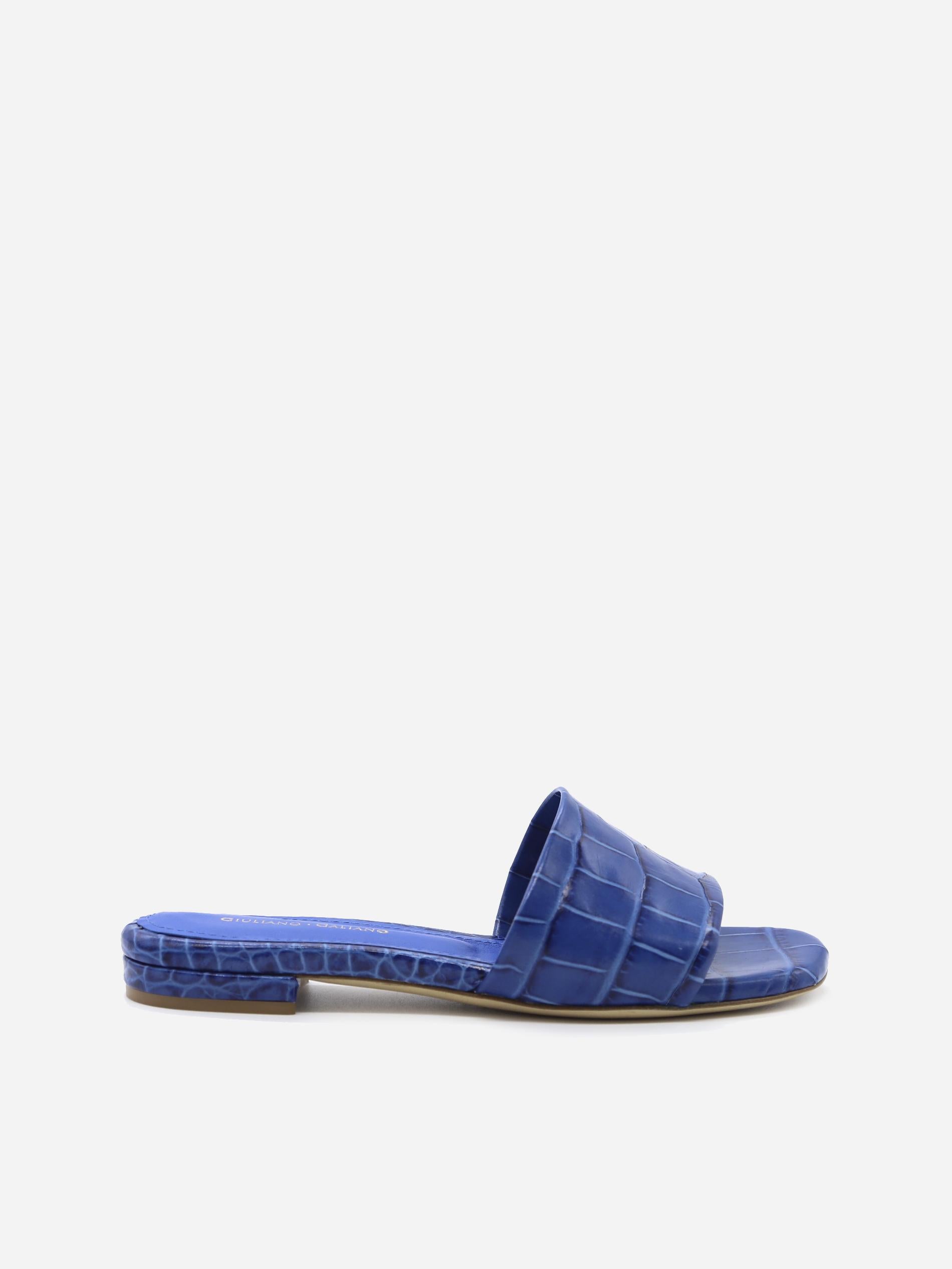 SANDALI SLIDES VICKY IN PELLE STAMPA COCCO<BR/> VICKY COCCOBLUETTE GIULIANO GALIANO