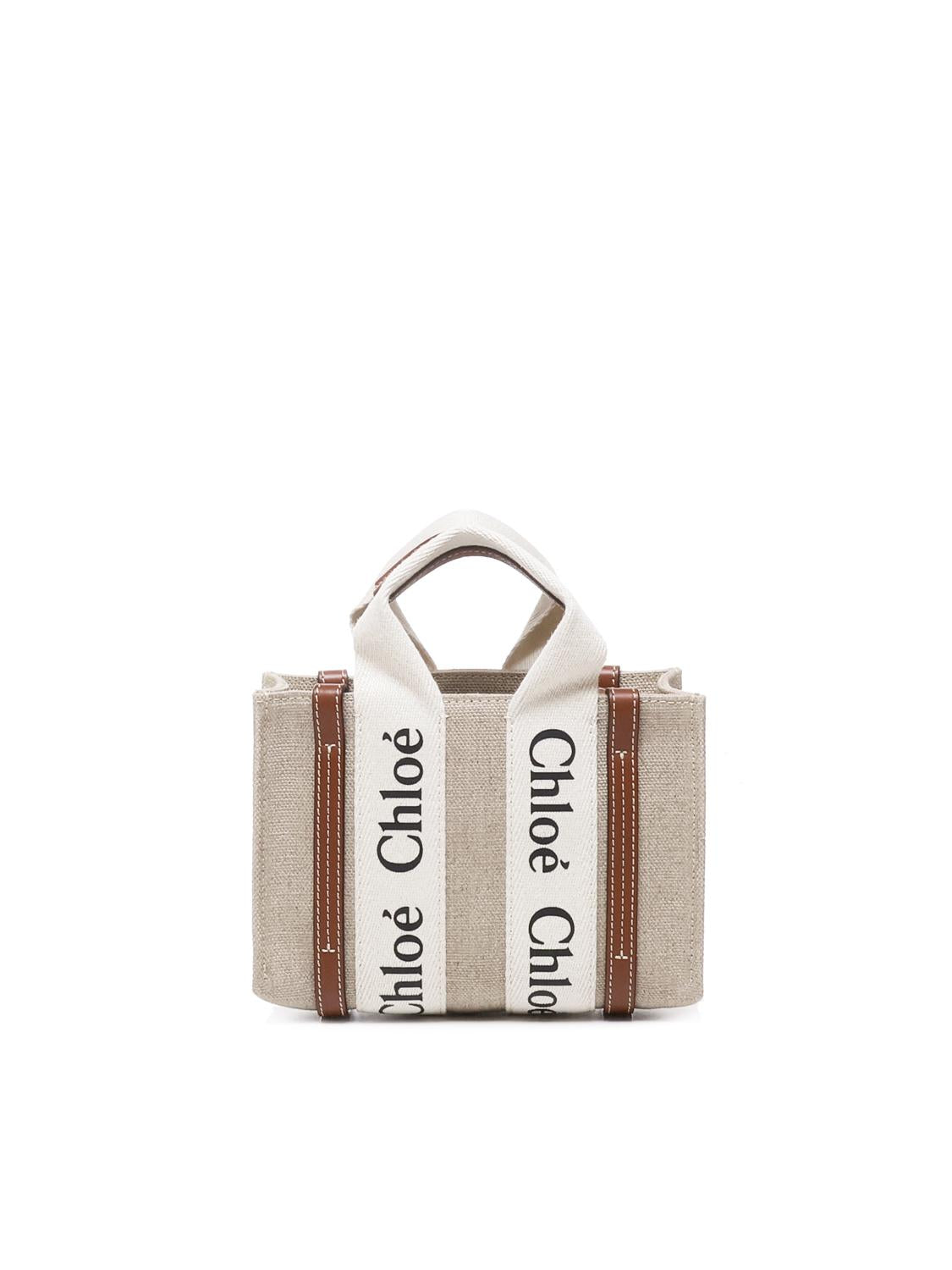 Woody bag piccola in canvas di lino CHC22AP237I26 90U CHLOÉ