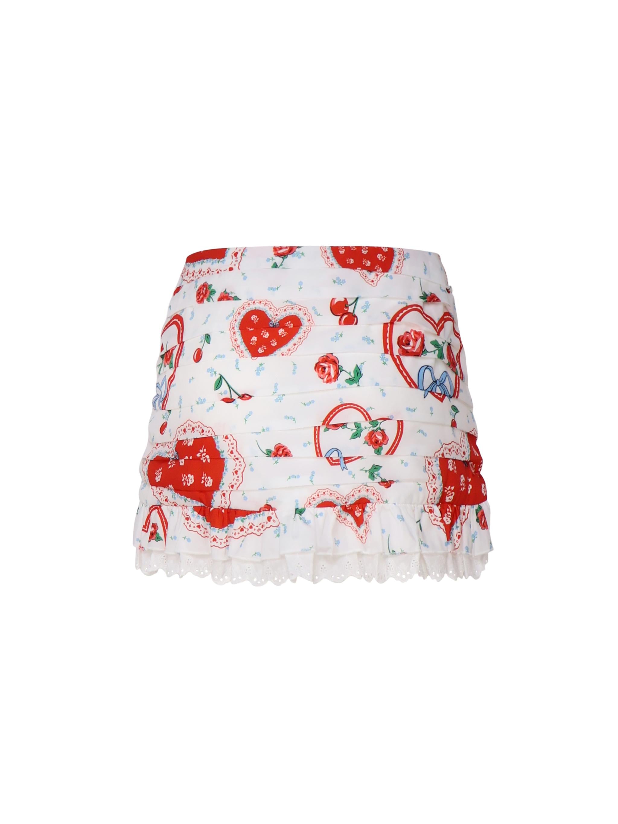 Mini gonna asimmetrica con stampa retrò CBS1932-SU24 -RED FOR LOVE & LEMONS