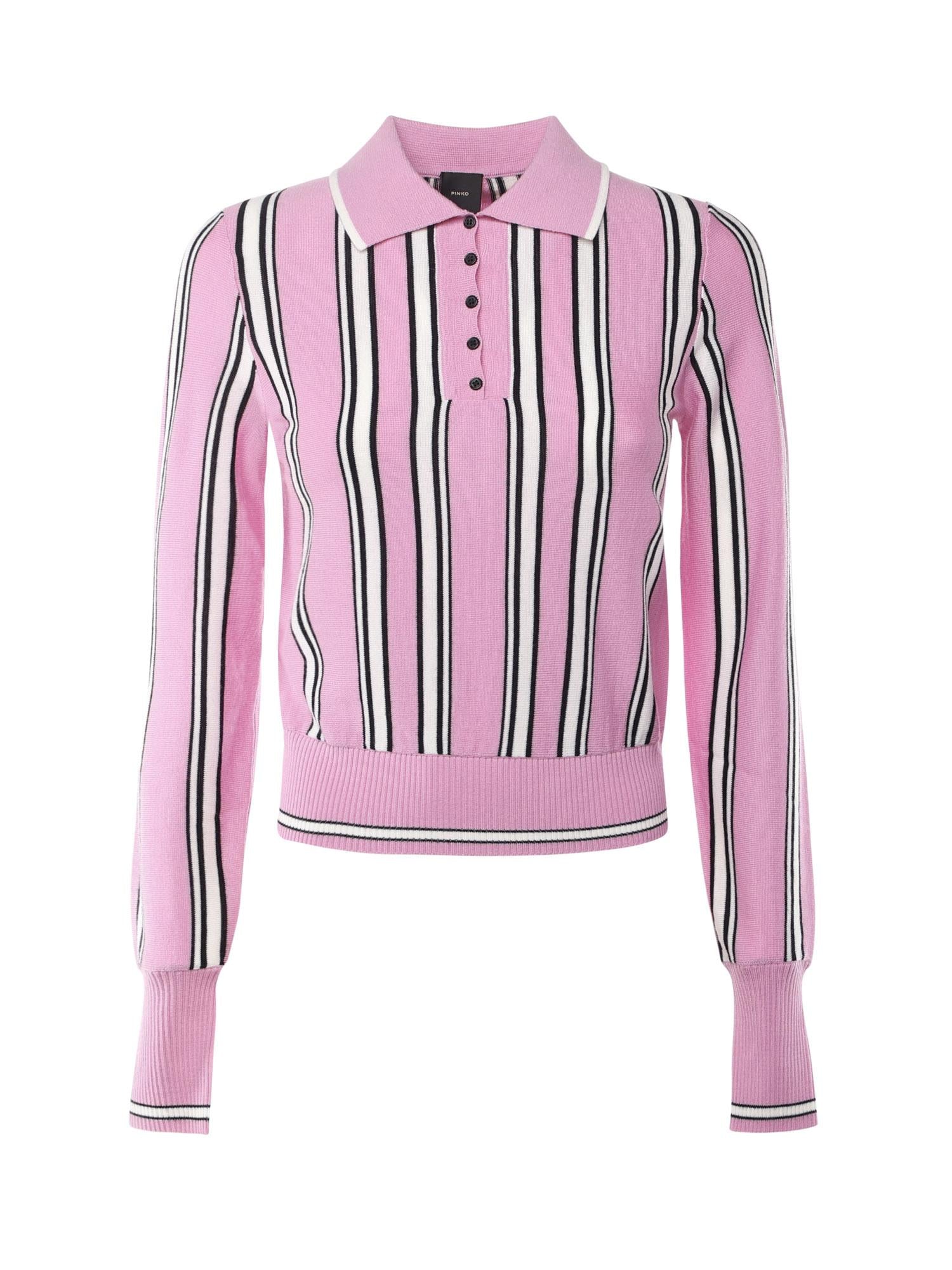 Maglia stile polo a righe 105809 A2UON3Z PINKO