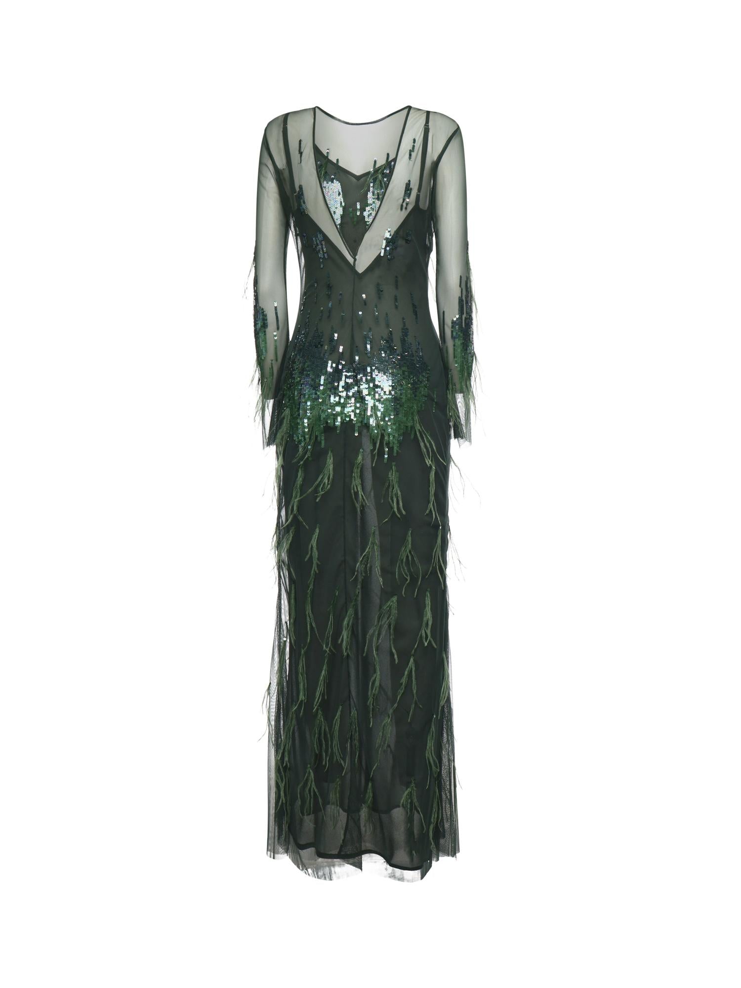 Abito con paillettes e piume 105579 A2SYAS0 PINKO