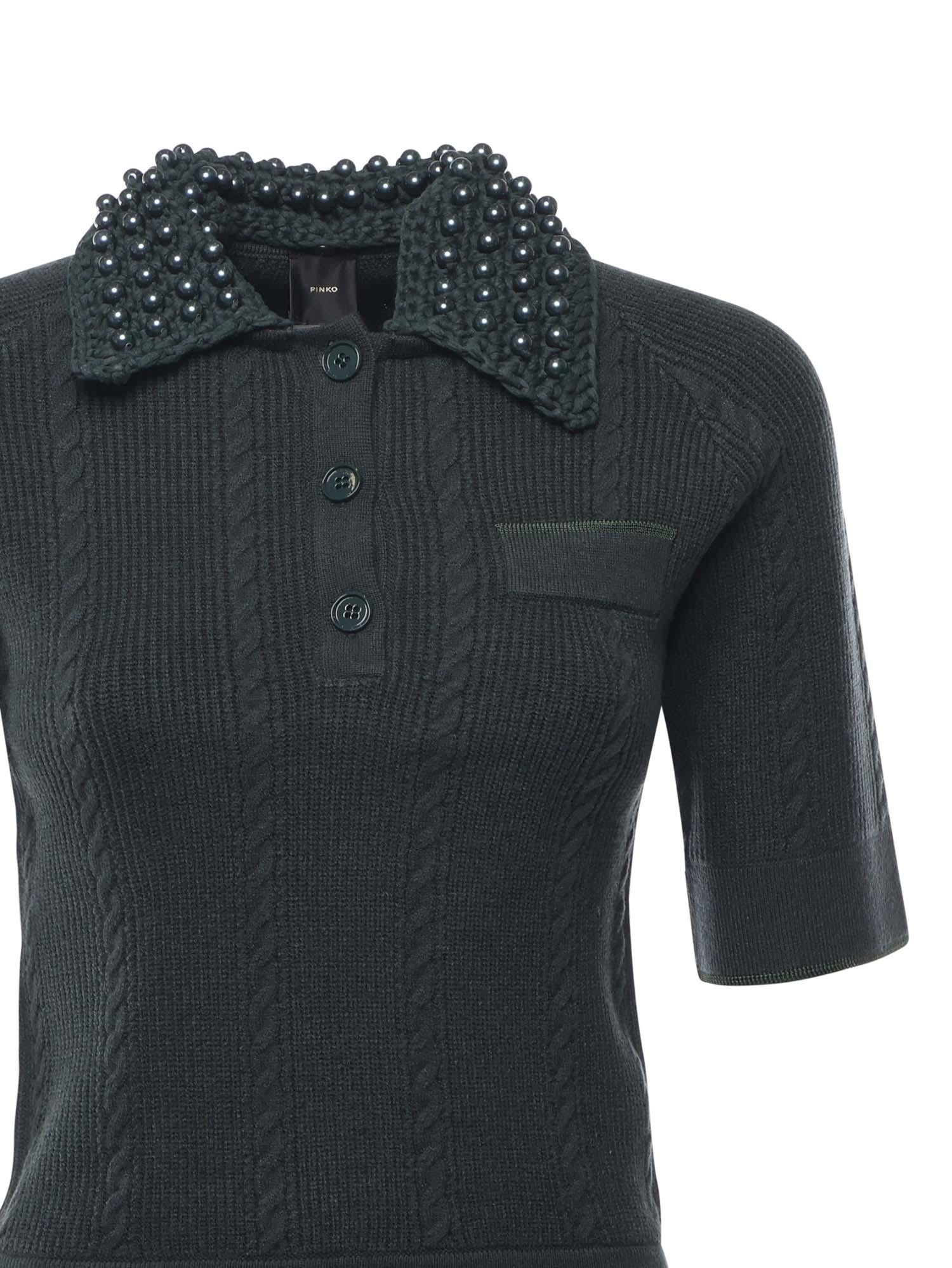 Maglia stile polo con perle 105484 A2QZX34 PINKO