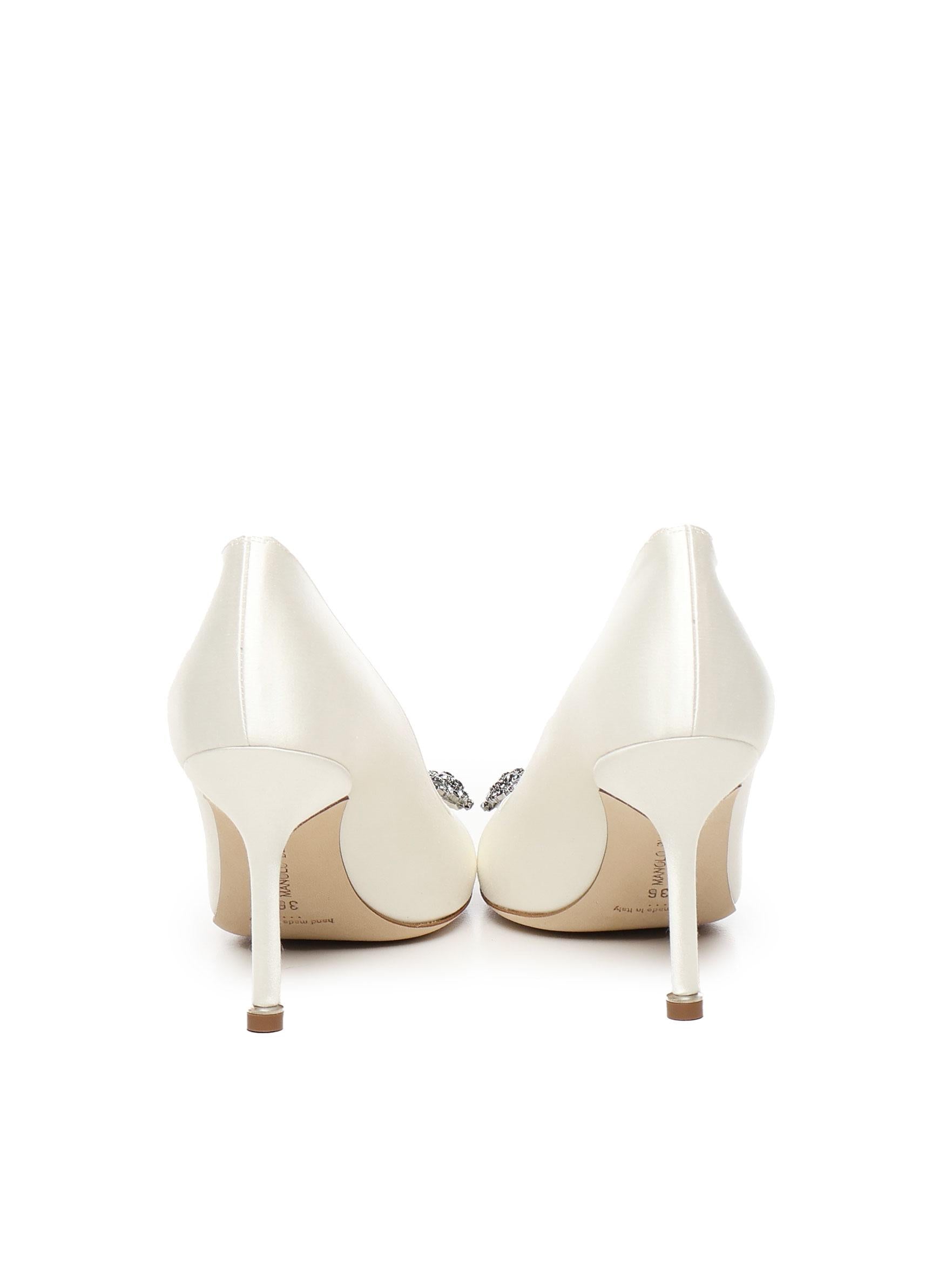 Décolleté Hangisi con fibbia gioiello in raso bianco 9XX0663 1309 MANOLO BLAHNIK