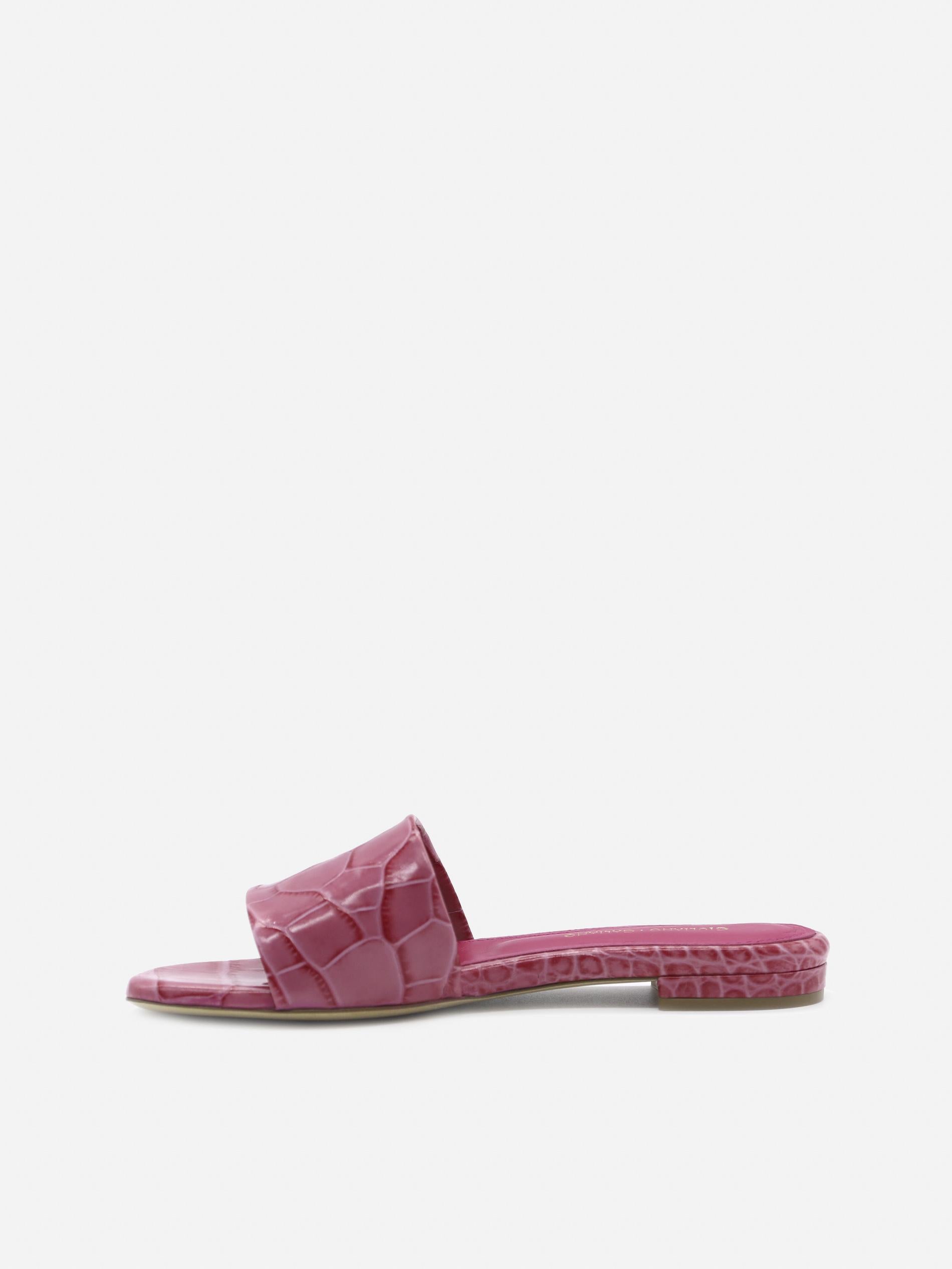 SANDALI SLIDES VICKY IN PELLE STAMPA COCCO<BR/> VICKY COCCOROSA GIULIANO GALIANO
