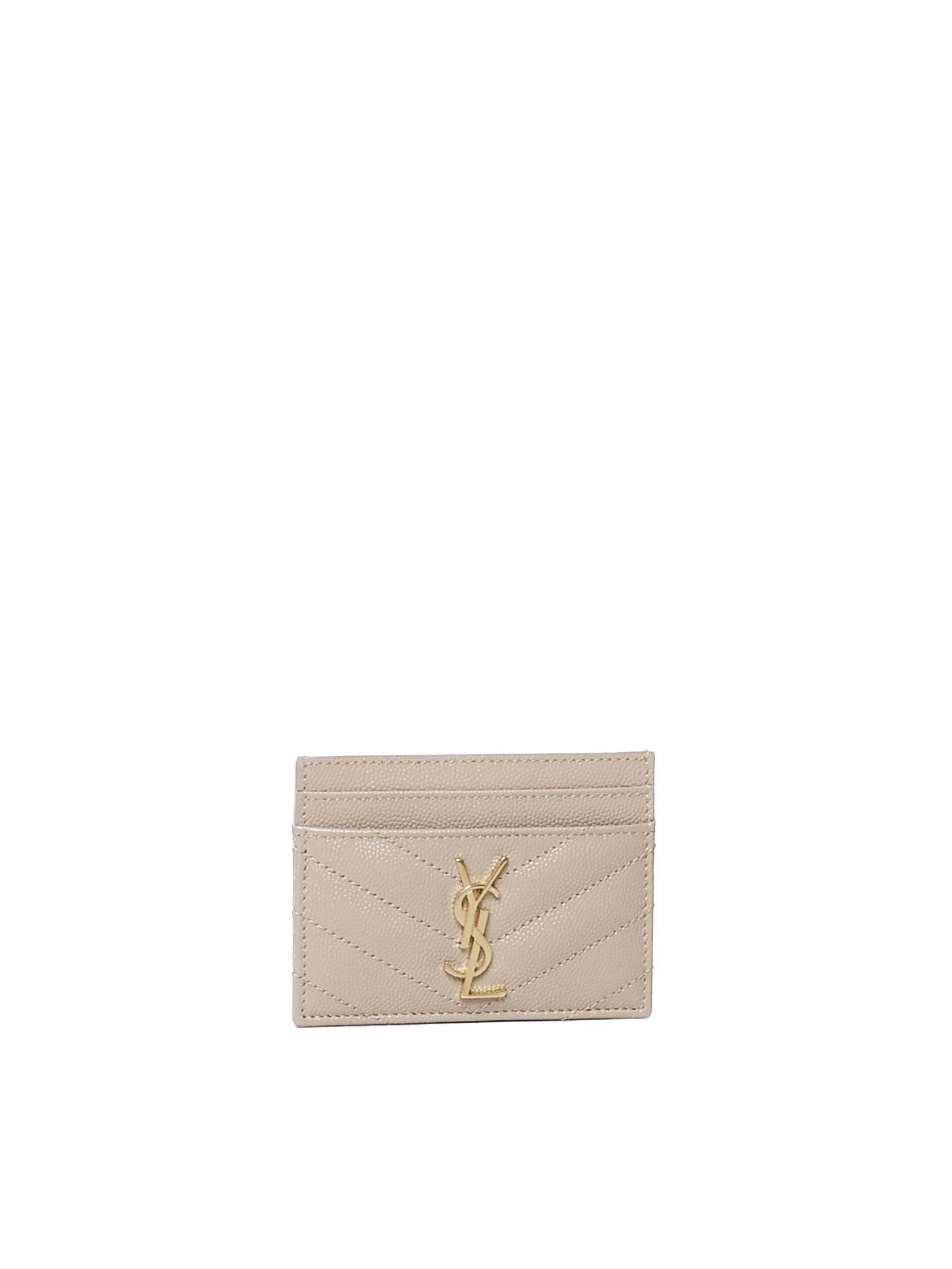 Portacarte Cassandre matelassé in grain de poudre 423291 BOW012721 SAINT LAURENT