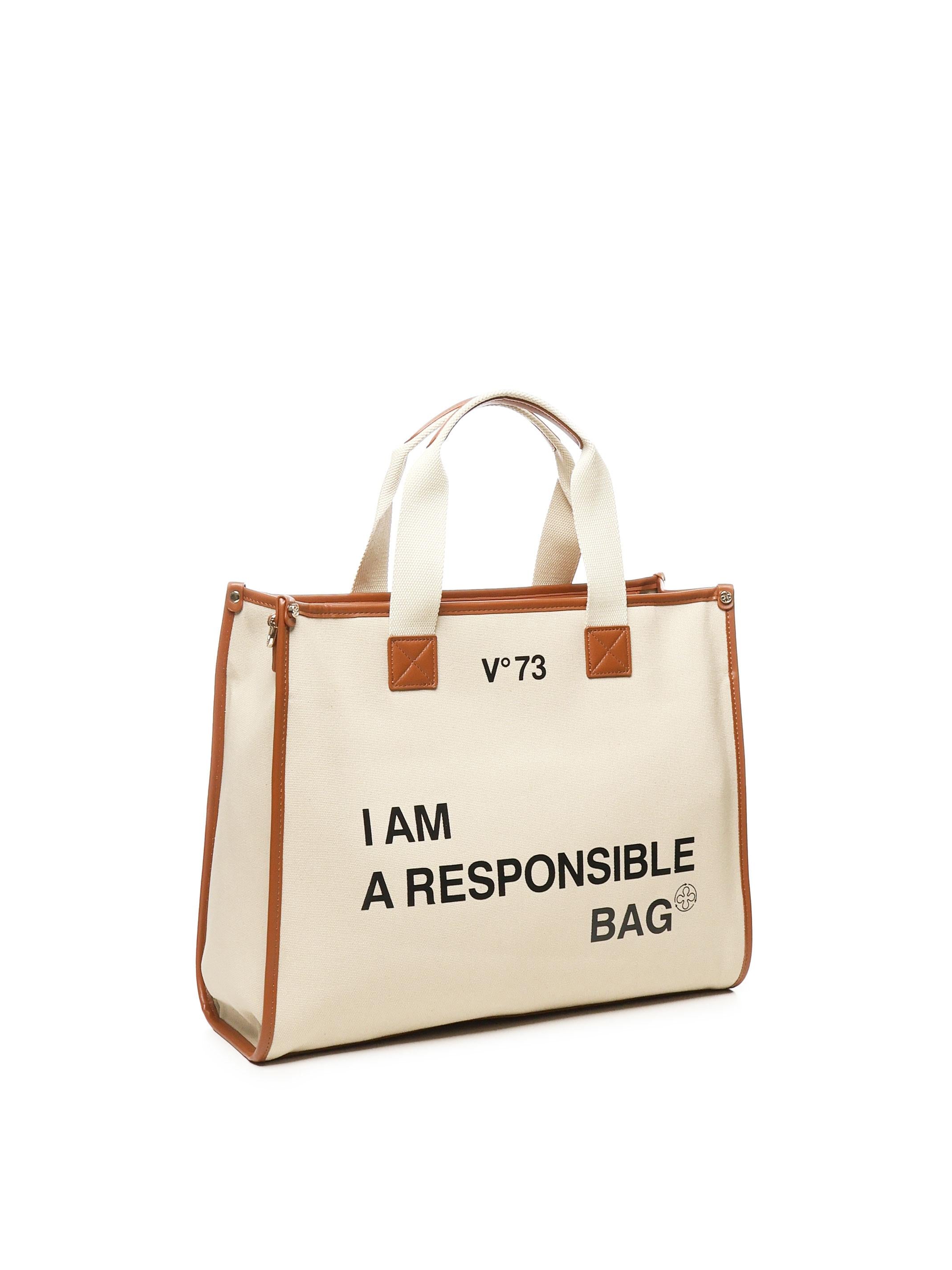 Borsa tote Responsability in cotone 73BS6AF01 RESPONSIBILITY BISNATURALE/CUOIO V° 73