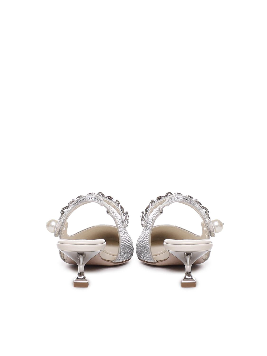 Slingback in misto seta con applicazioni 5I055E 2AWLF0164 MIU MIU