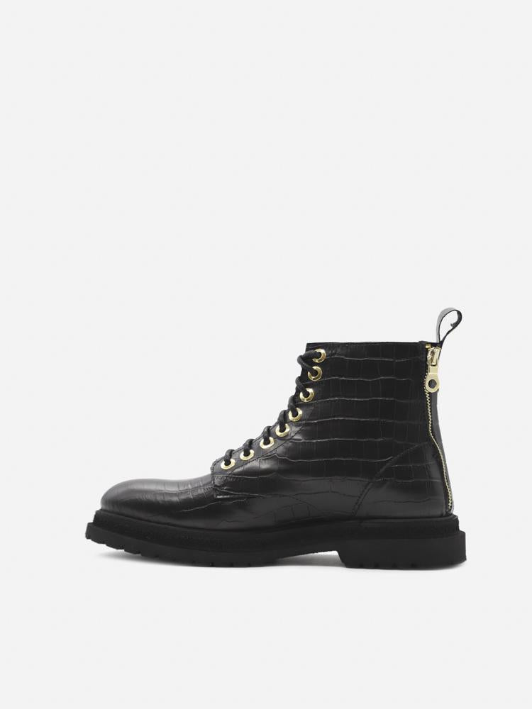Stivaletti Tiger in pelle stampa cocco<BR/> 4601 3401 KROCK BLACK GIULIANO GALIANO