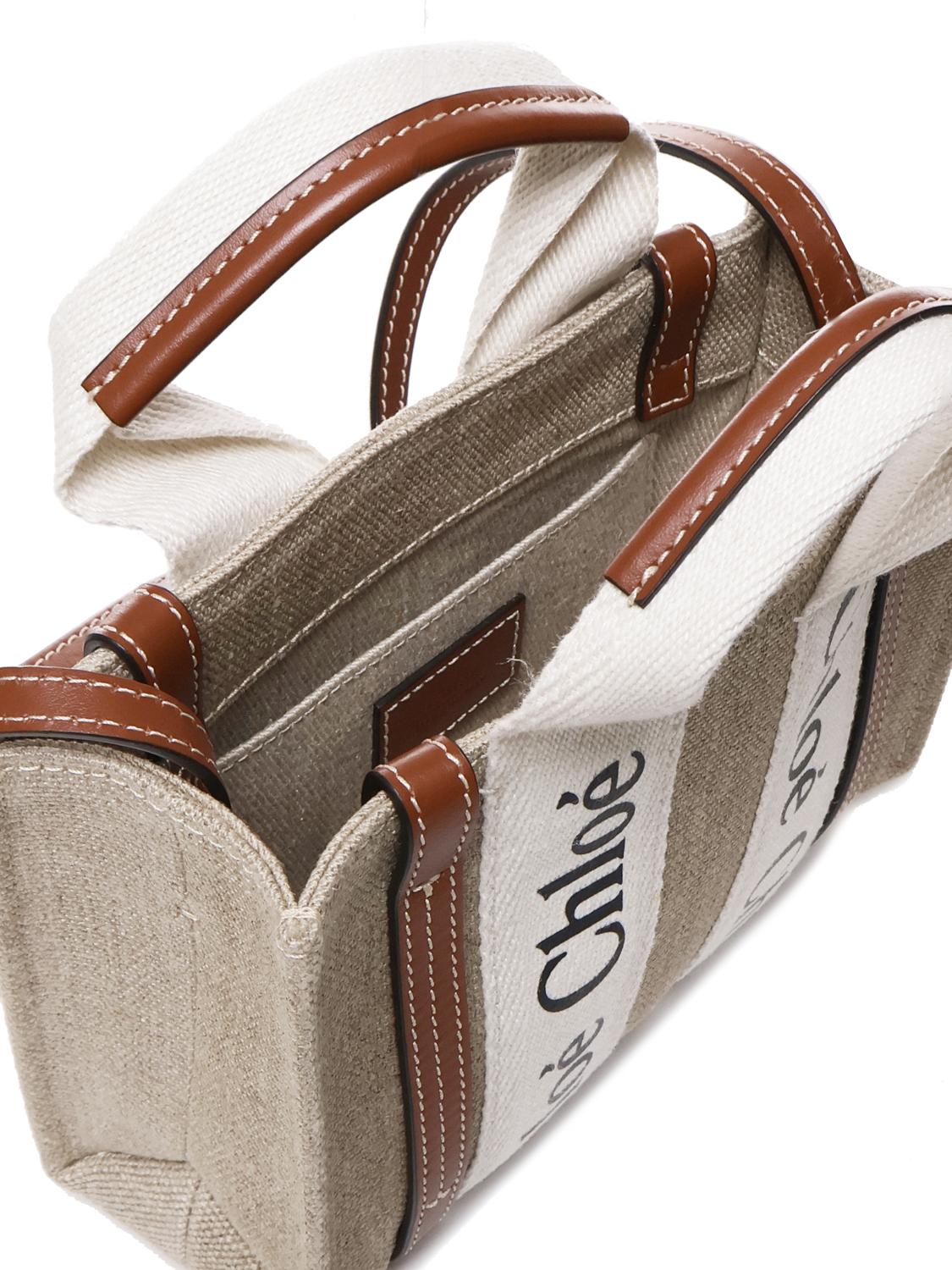 Woody bag piccola in canvas di lino CHC22AP237I26 90U CHLOÉ