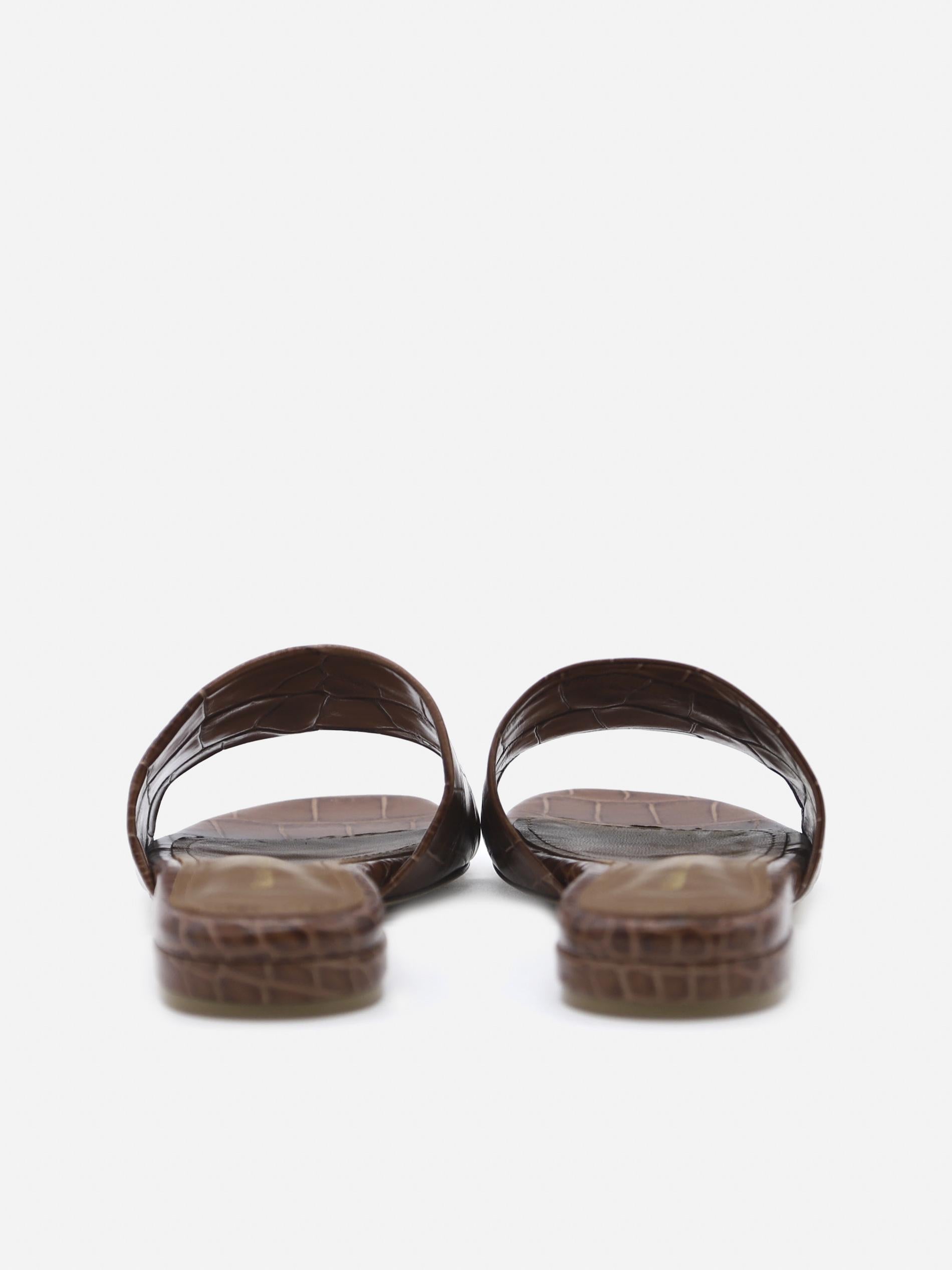 SANDALI SLIDES VICKY IN PELLE STAMPA COCCO<BR/> VICKY COCCOMARRONE GIULIANO GALIANO