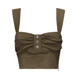 Crop top in lino con bottoni 104885 A0IMX26 PINKO