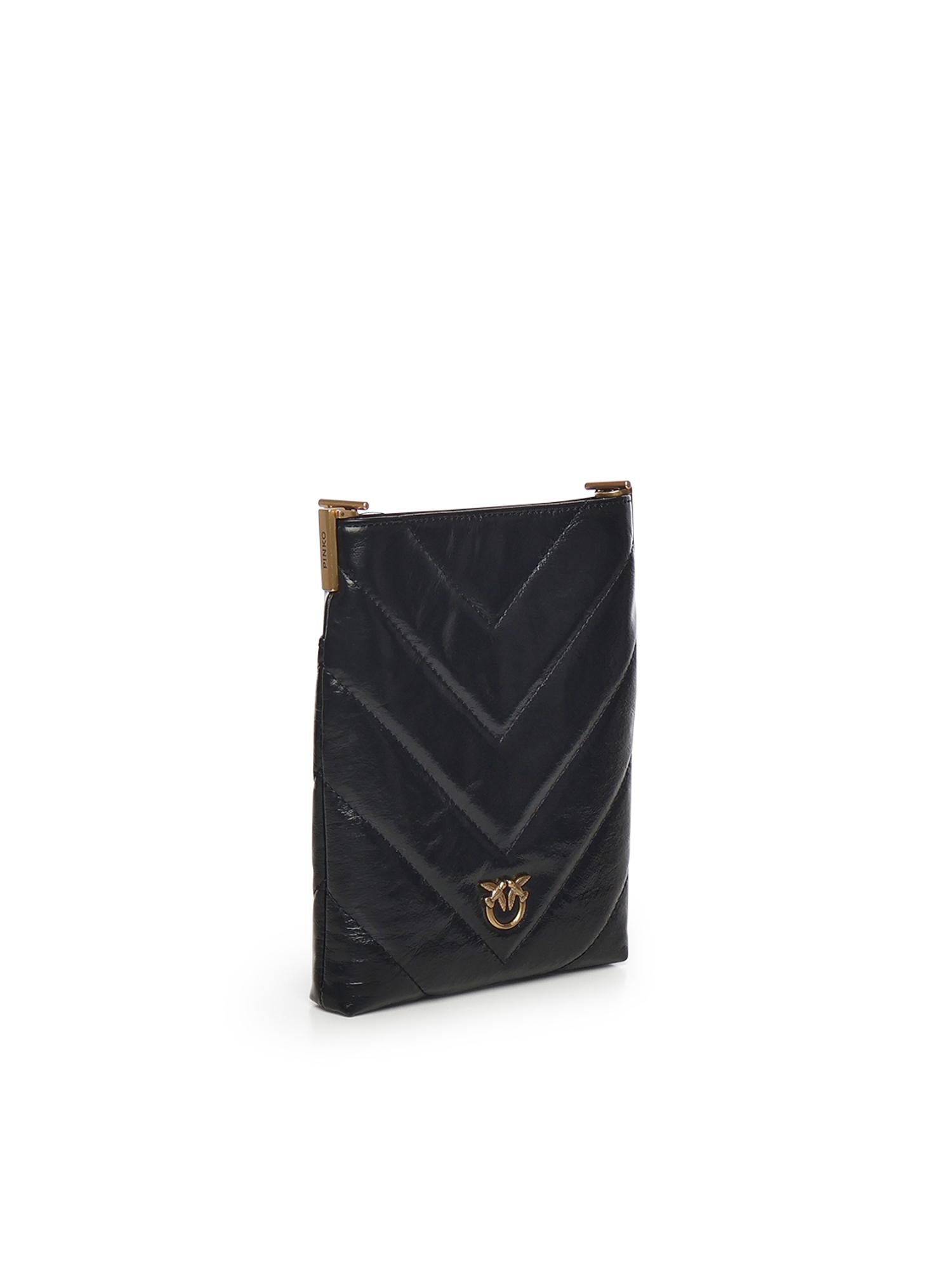 Bustina in pelle motivo chevron 105352 A2W2Z99Q PINKO