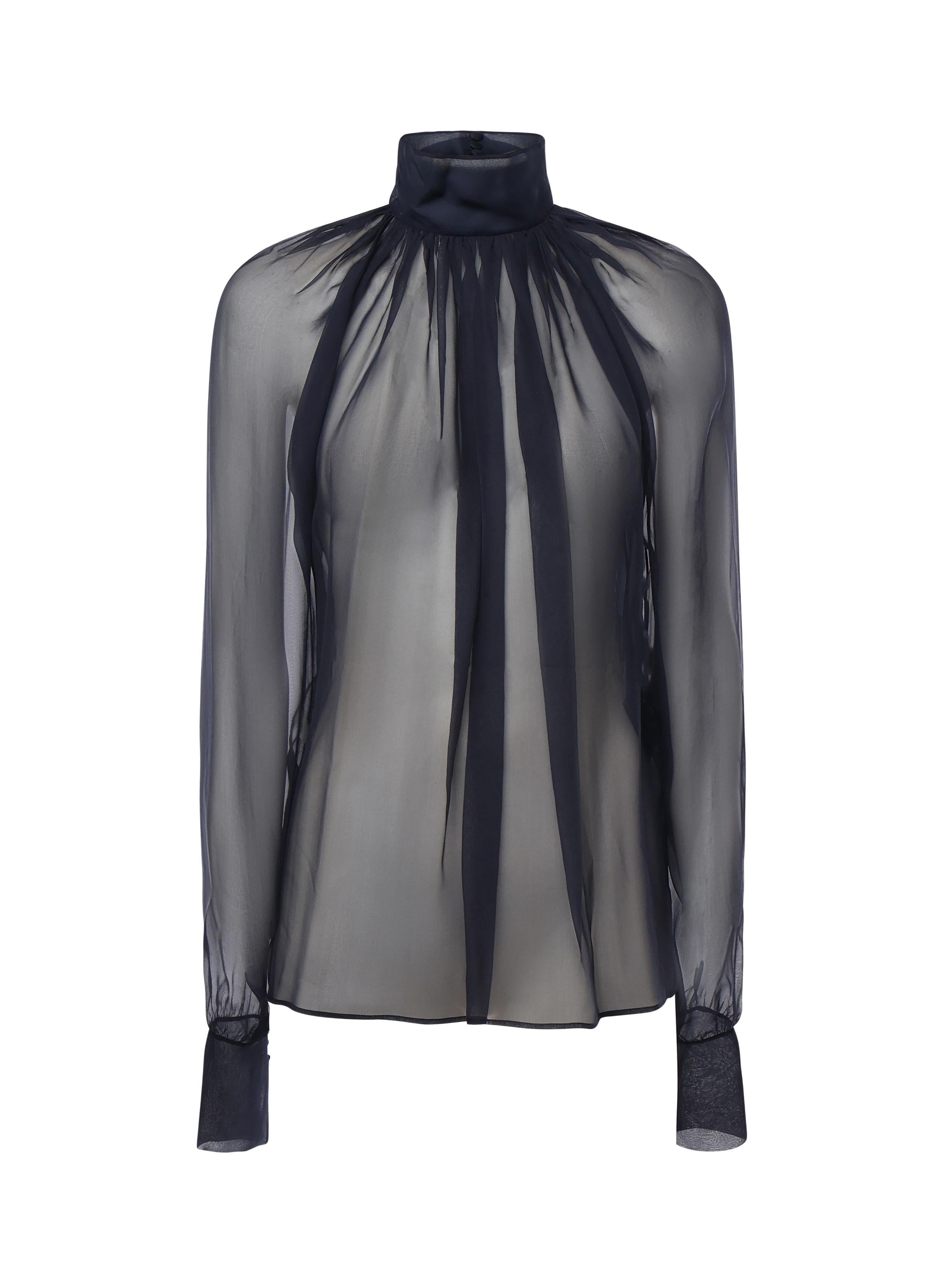 Camicetta a collo alto in mussola di seta 810153 Y065W4900 SAINT LAURENT