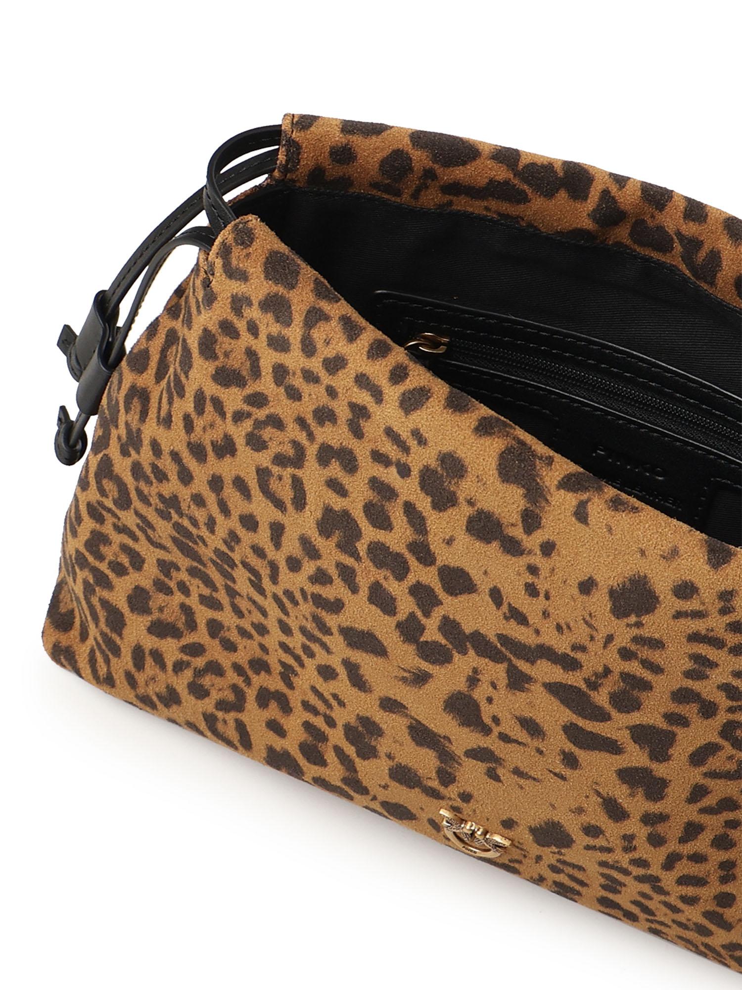Clutch a spalla piccola in suede con stampa leopardata 105907 A32AM35Q PINKO