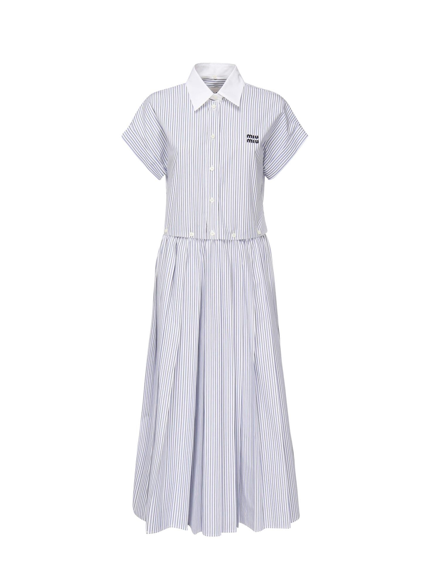 Abito plissé in popeline a righe MF5989 174TF0W3B MIU MIU