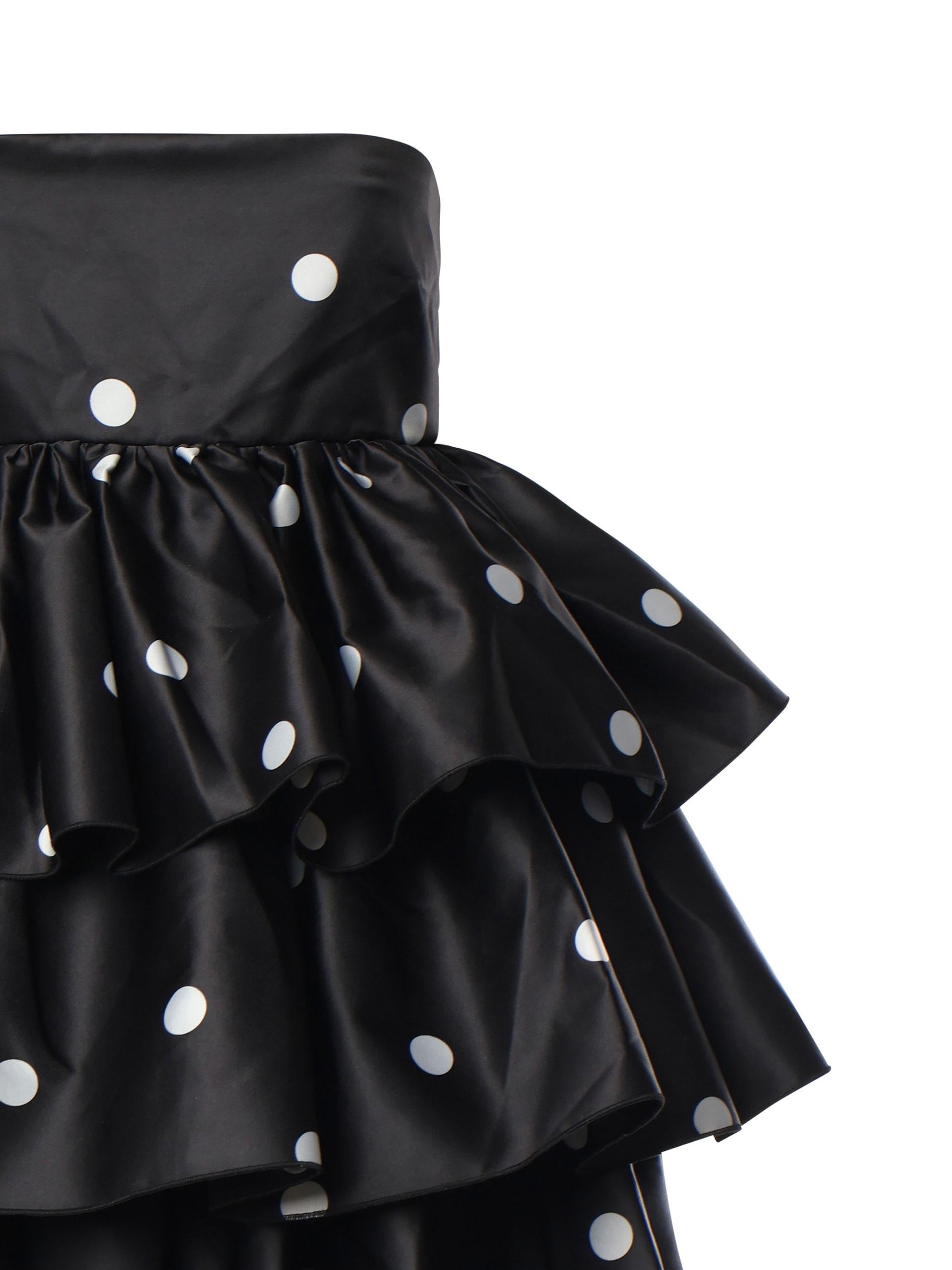 Abito corto a pois in raso con ruches 113901 1000 ROTATE