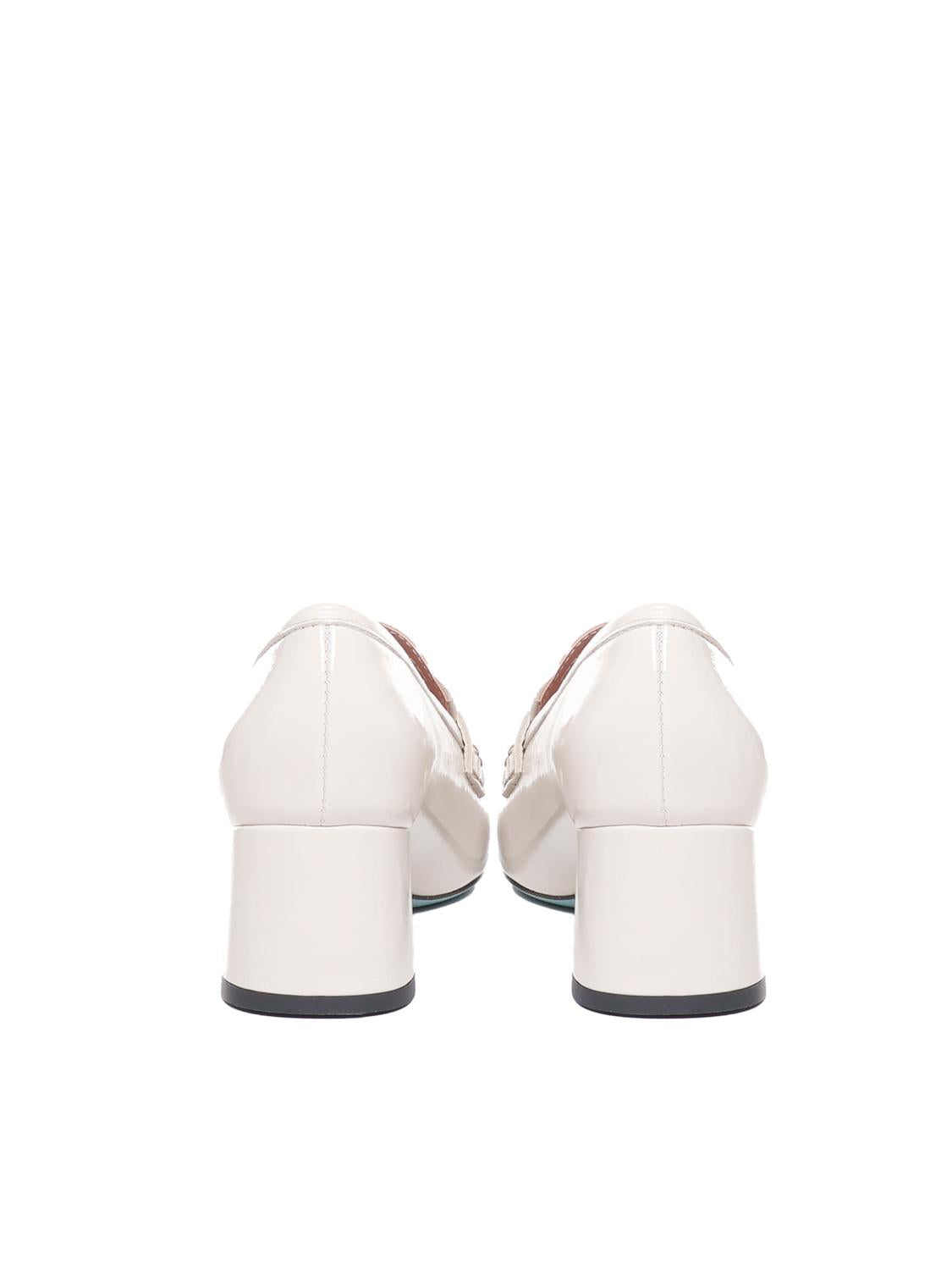 Mocassino in vernice con tacco<BR/> CELESTE 02 VERLUXMILK FRATELLI RUSSO