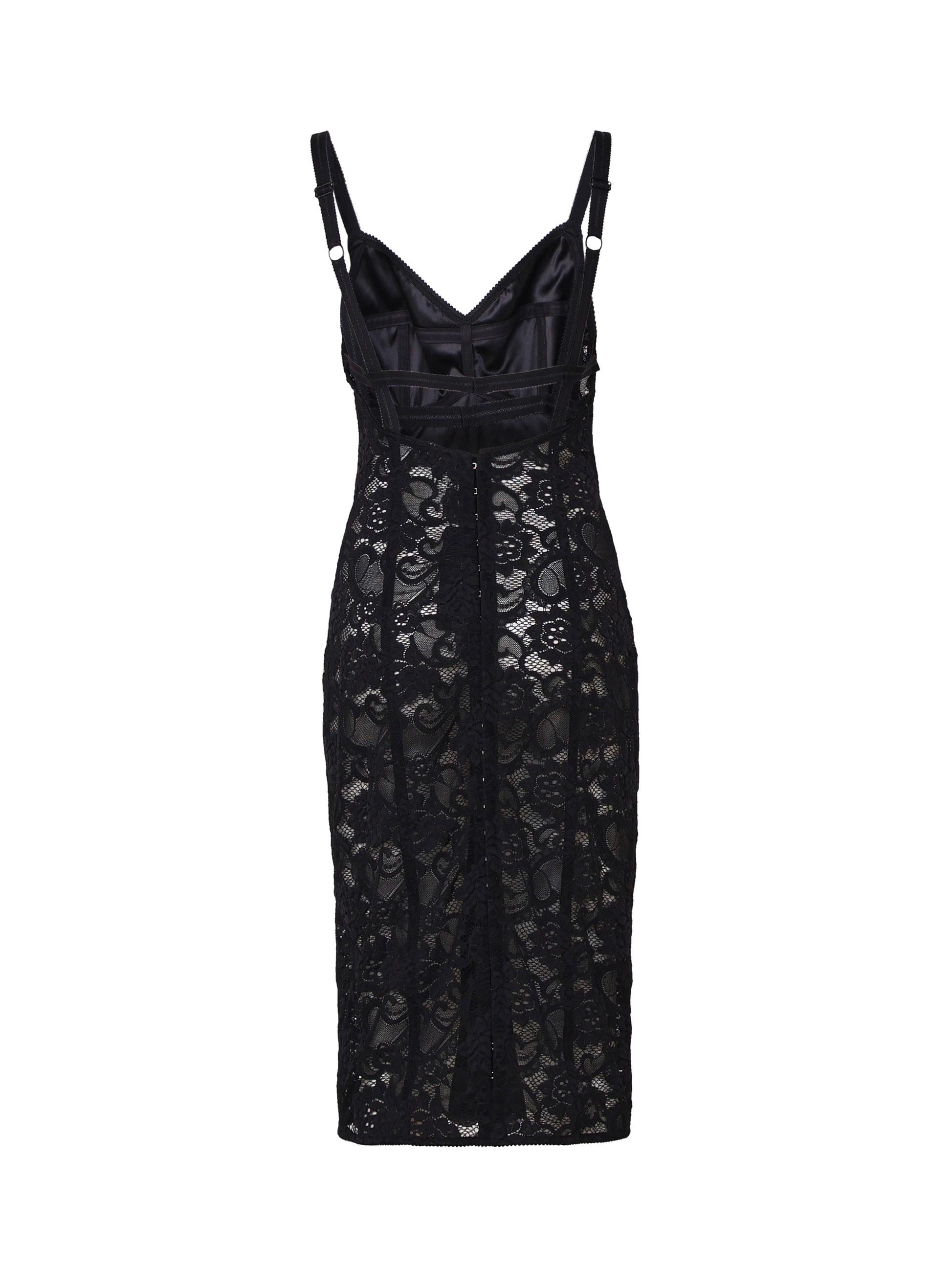 Abito longuette corsetteria in raso e pizzo F6JKZT GDCL9N0000 DOLCE & GABBANA