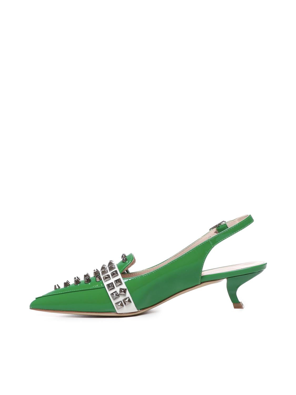 Slingback in vernice con borchie e fibbia ANNA 109 VERNICEVERDE/OFF WHITE ALCHIMIA