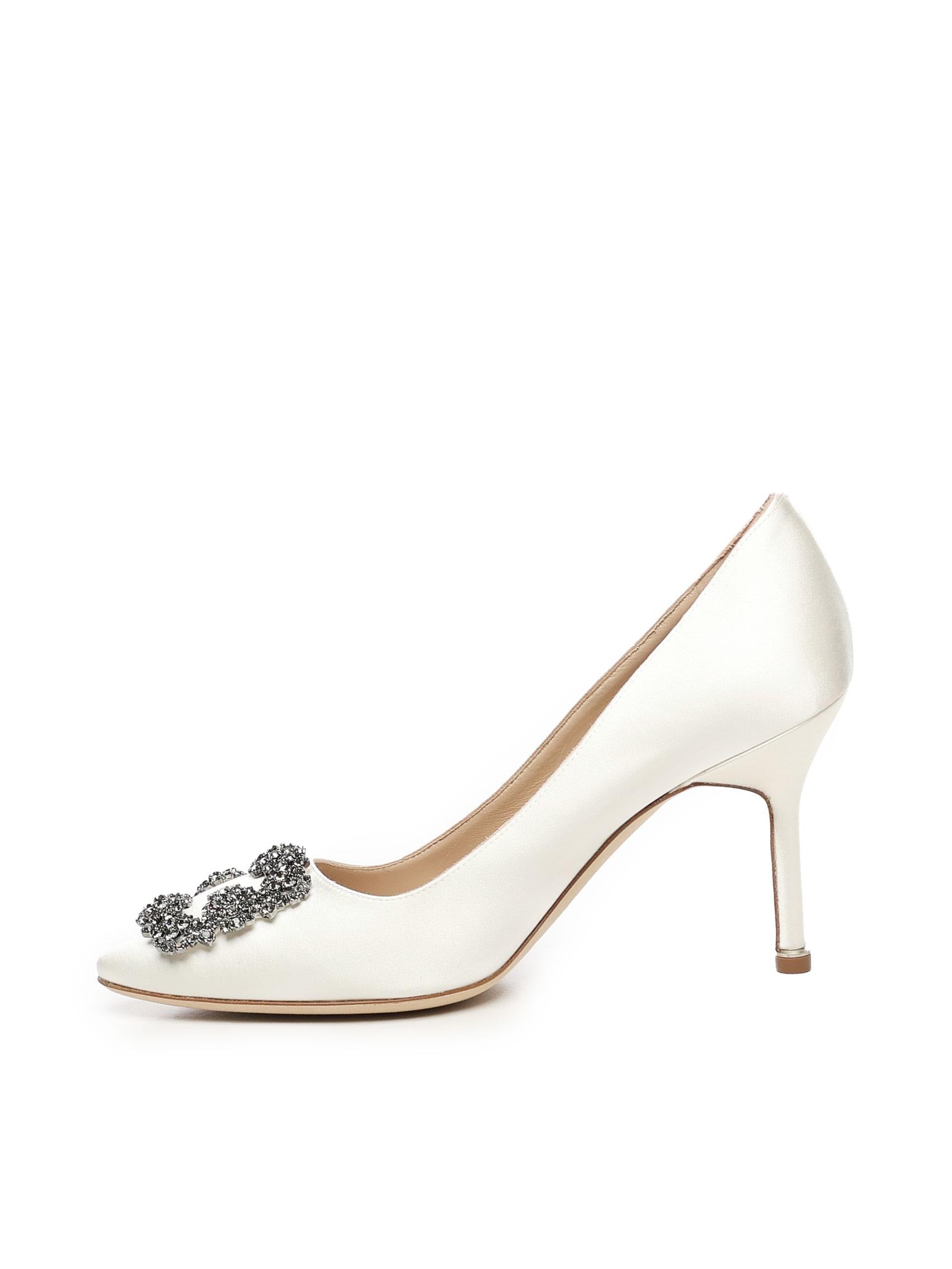 Décolleté Hangisi con fibbia gioiello in raso bianco 9XX0663 1309 MANOLO BLAHNIK