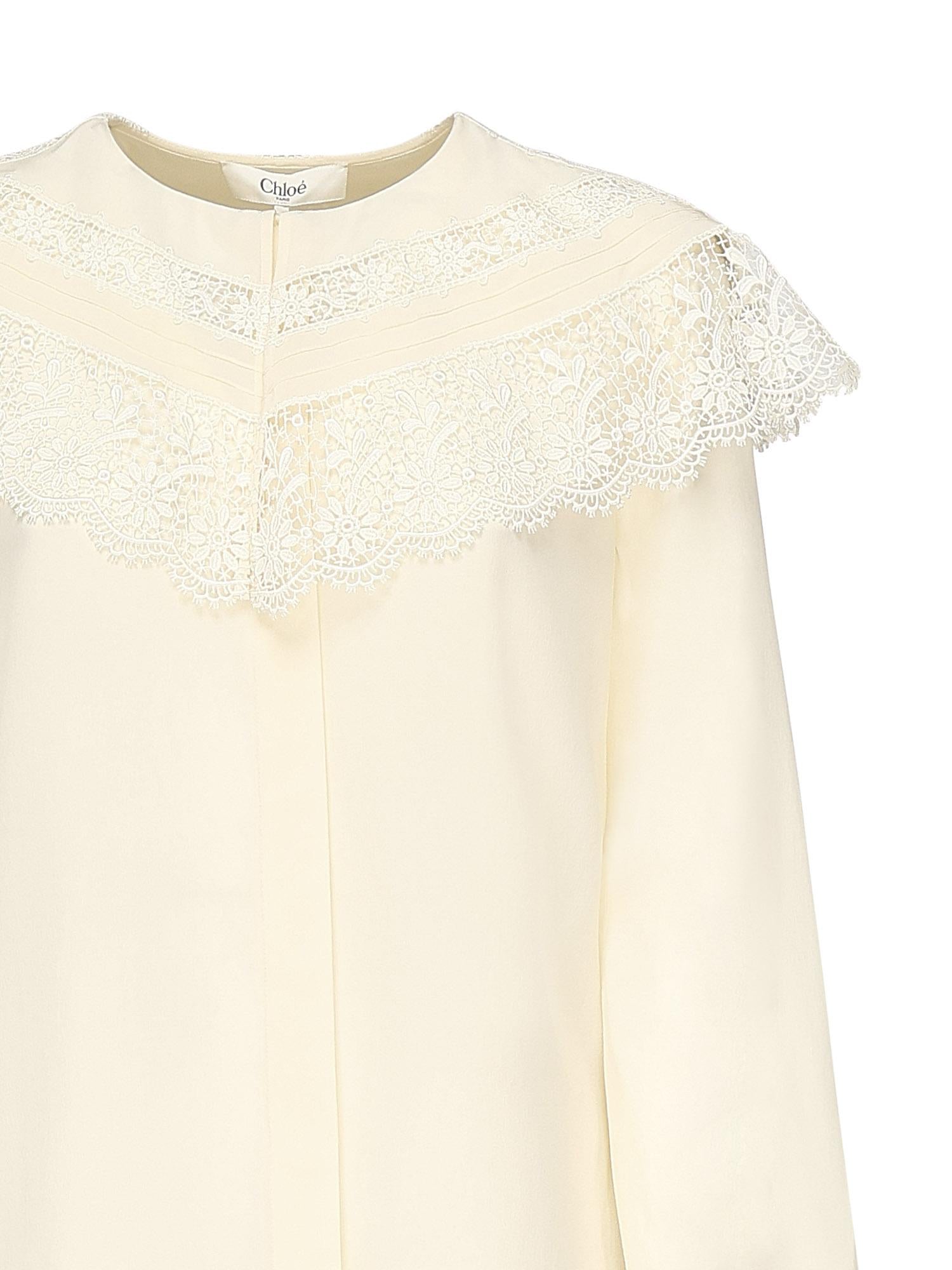 Blusa arricciata in seta e pizzo CHC25AHT56077 114 CHLOÉ