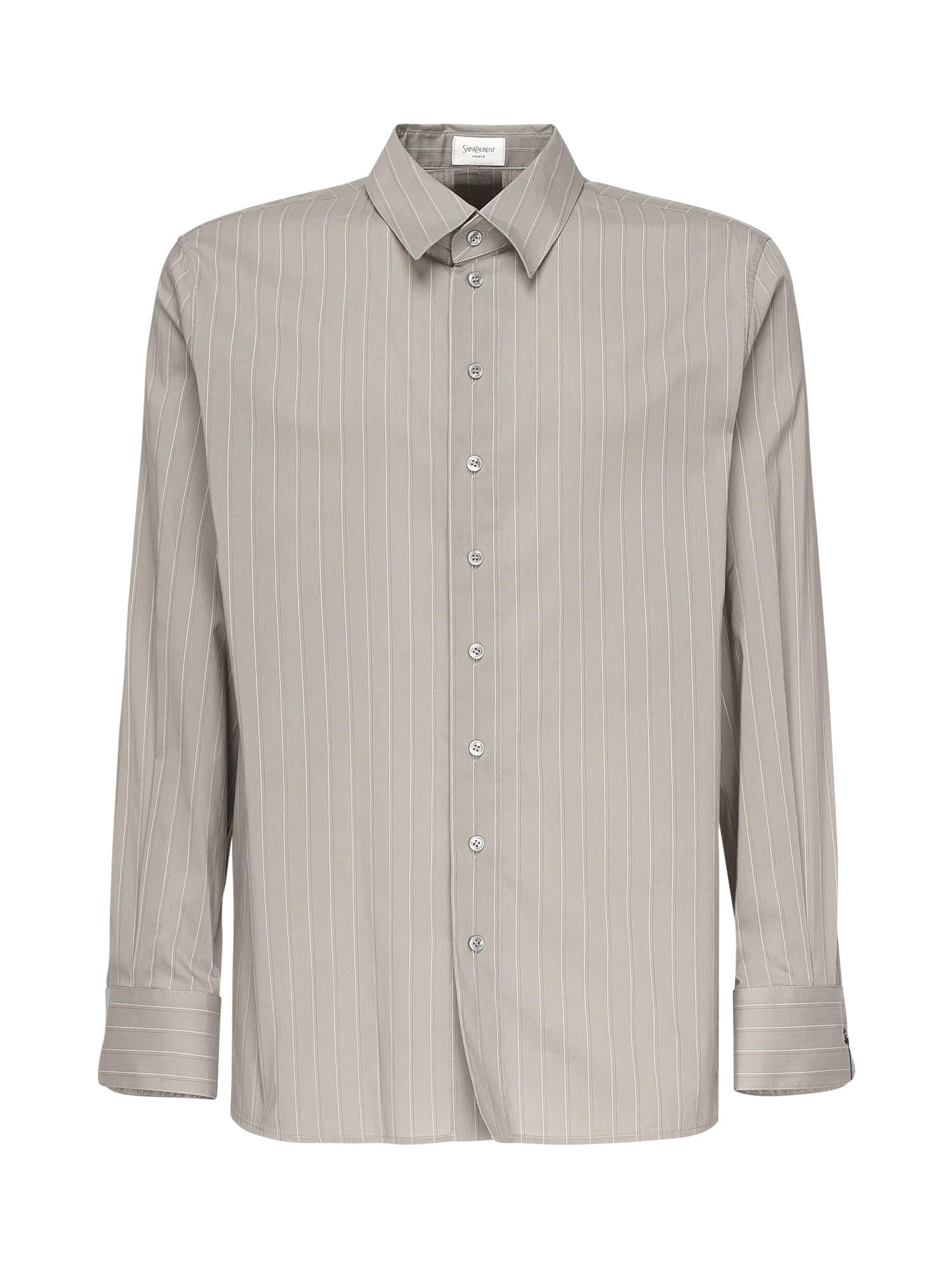 Camicia in cotone a righe e voile di seta 813932 Y2L951583 SAINT LAURENT