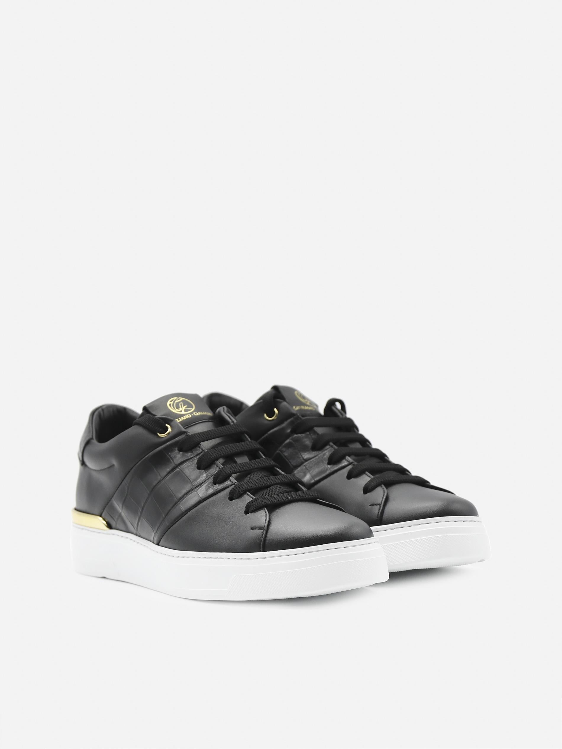 Sneakers King1 in pelle con inserto effetto coccodrillo pe 2021 KING1 -BLACK/GOLD GIULIANO GALIANO