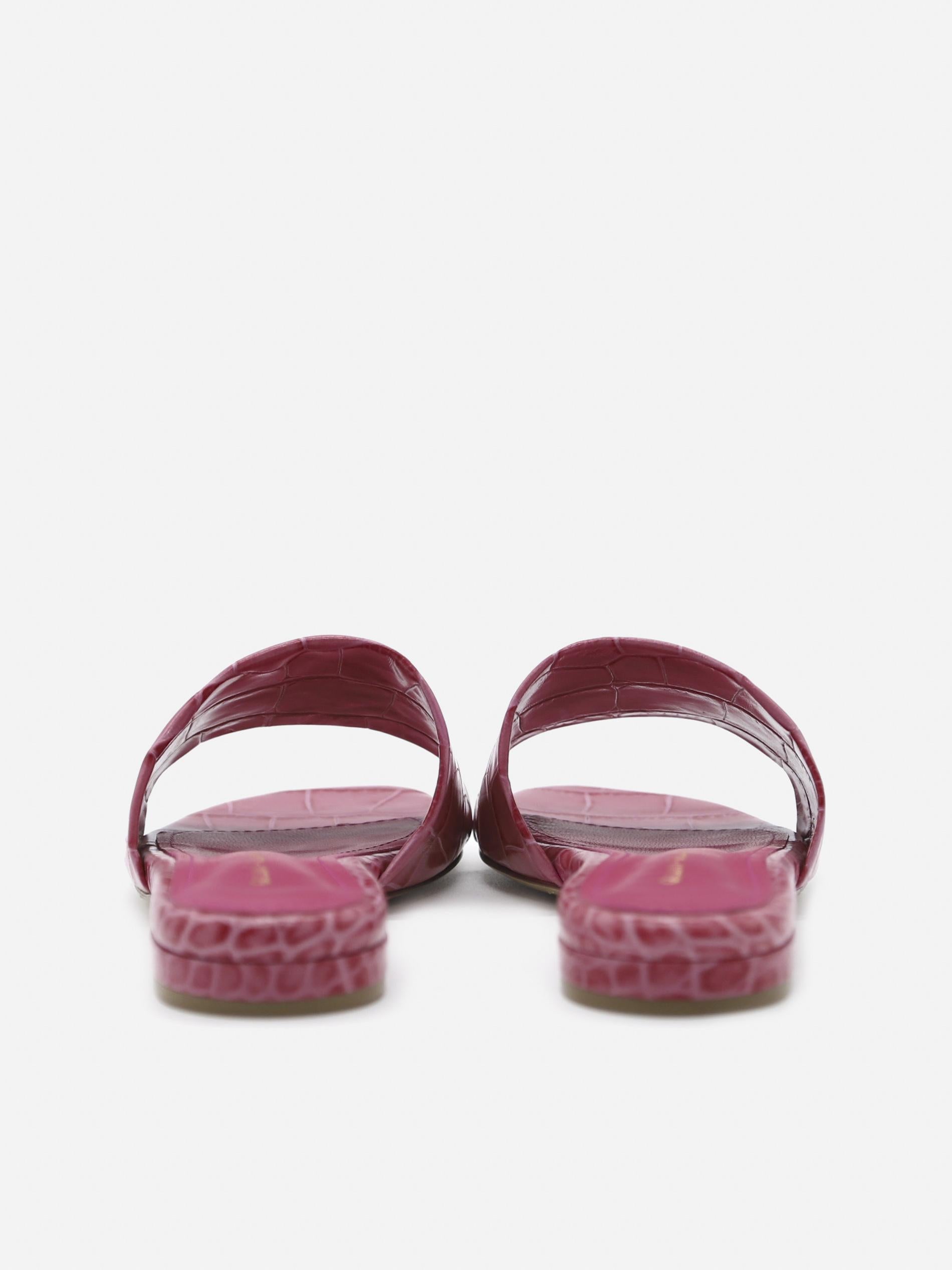 SANDALI SLIDES VICKY IN PELLE STAMPA COCCO<BR/> VICKY COCCOROSA GIULIANO GALIANO