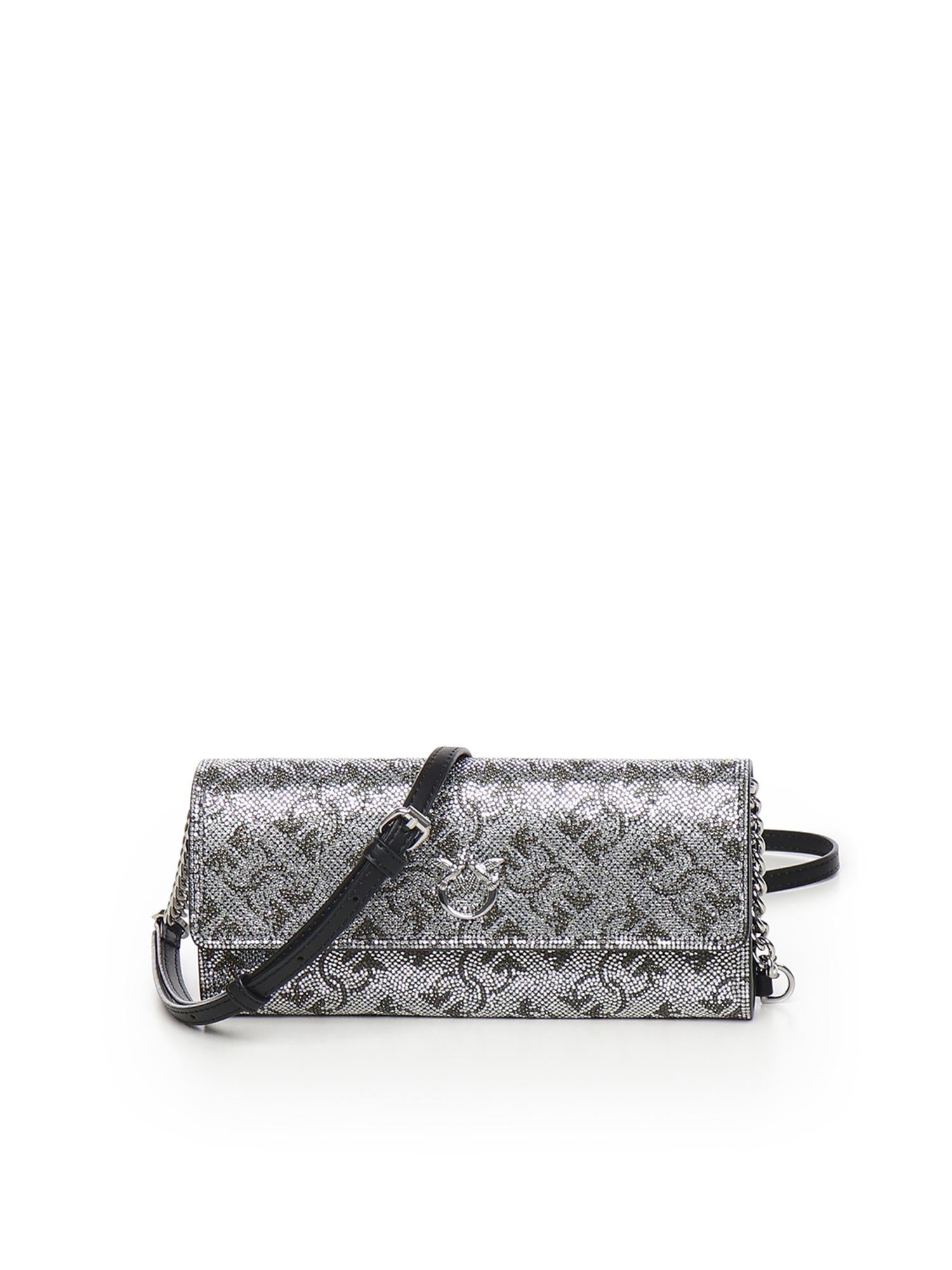 Portafoglio in pelle full strass con tracolla 103765 A20DZZFN PINKO