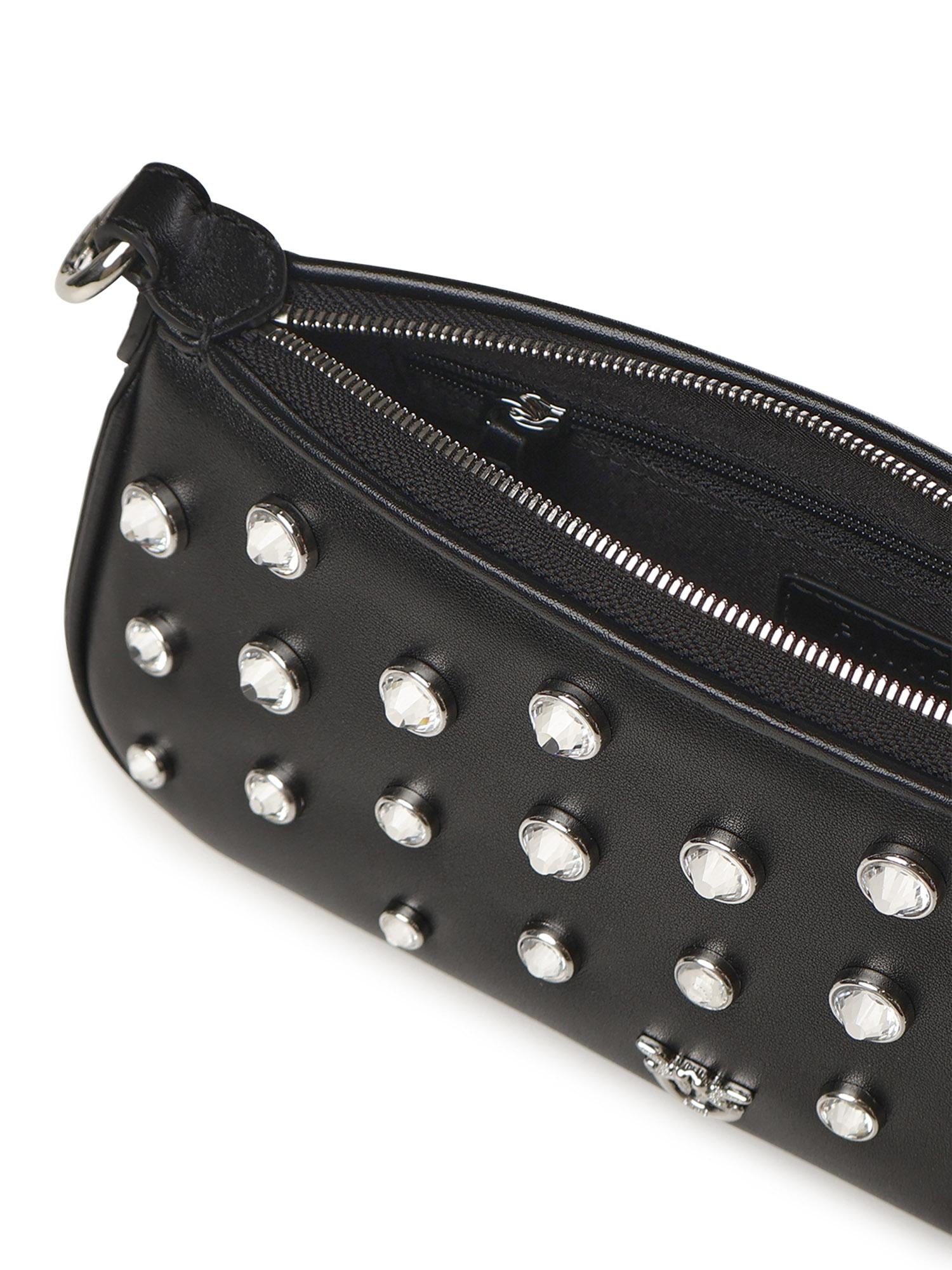 Borsa a spalla piccola Mini Half Moon Baguette in pelle con strass 105914 A2XQZ99N PINKO