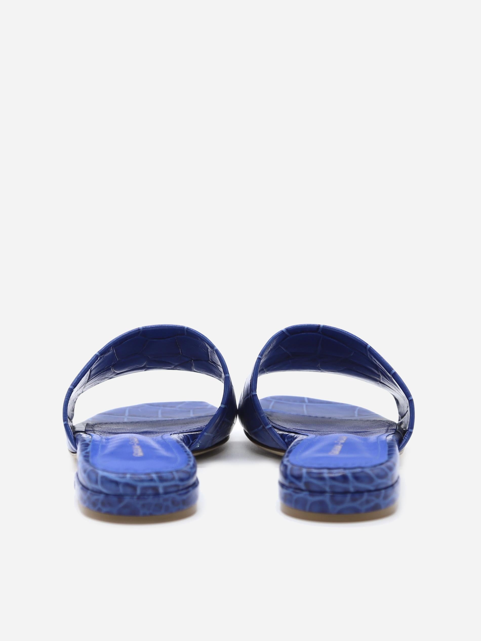 SANDALI SLIDES VICKY IN PELLE STAMPA COCCO<BR/> VICKY COCCOBLUETTE GIULIANO GALIANO