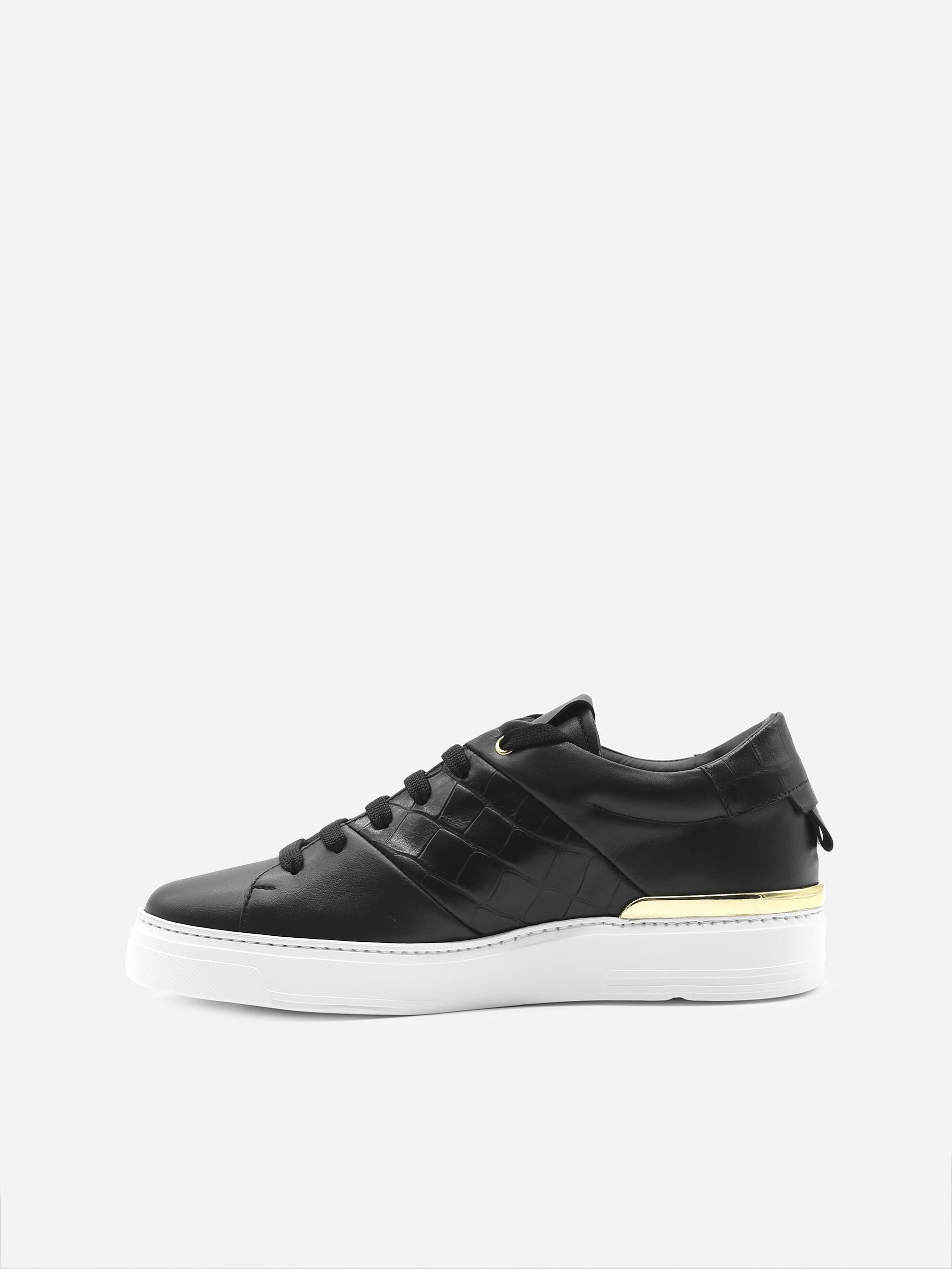 Sneakers King1 in pelle con inserto effetto coccodrillo pe 2021 KING1 -BLACK/GOLD GIULIANO GALIANO