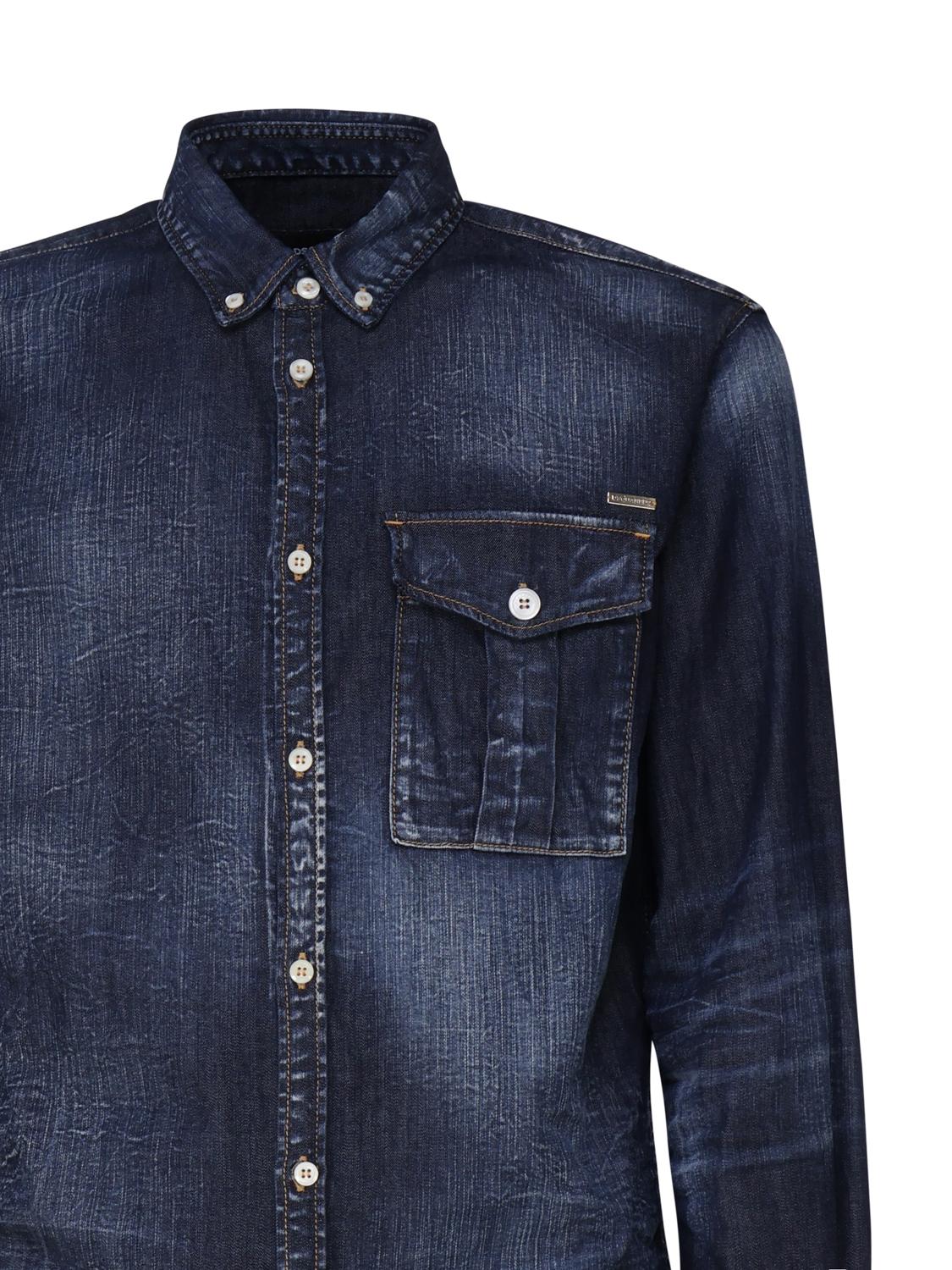 Camicia denim con placca logo S71DM0658 S30341470 DSQUARED2