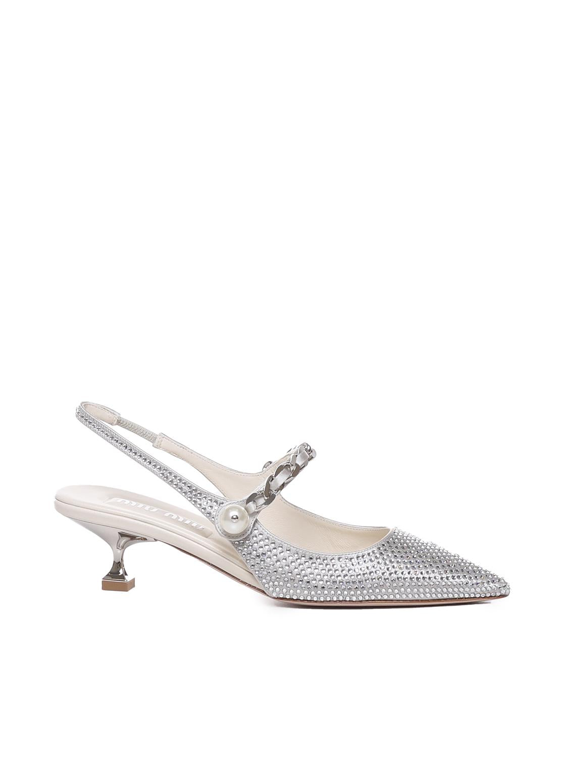 Slingback in misto seta con applicazioni 5I055E 2AWLF0164 MIU MIU