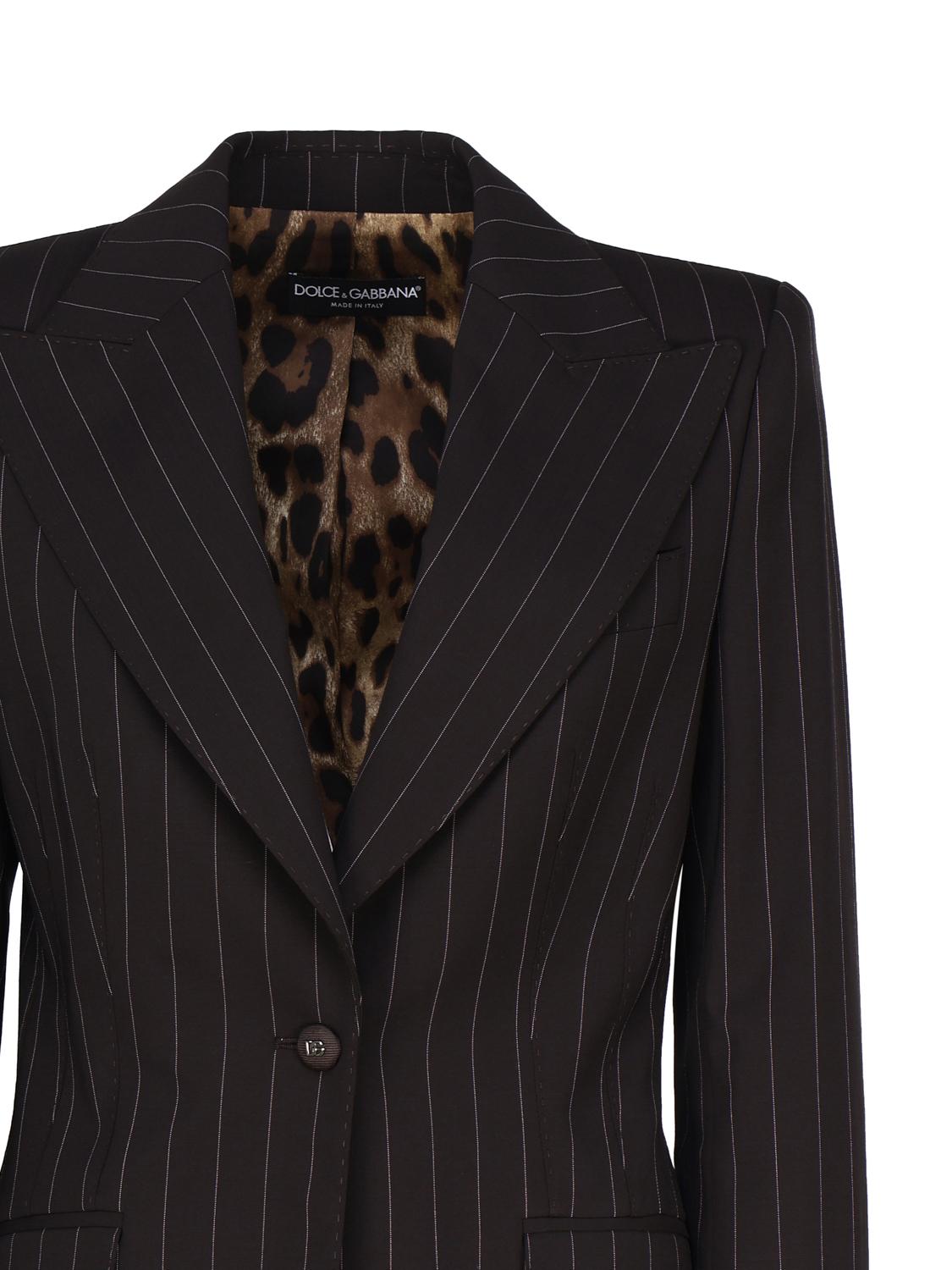 Giacca Turlington monopetto in gessato di lana F29WZT FRBC2S8053 DOLCE & GABBANA