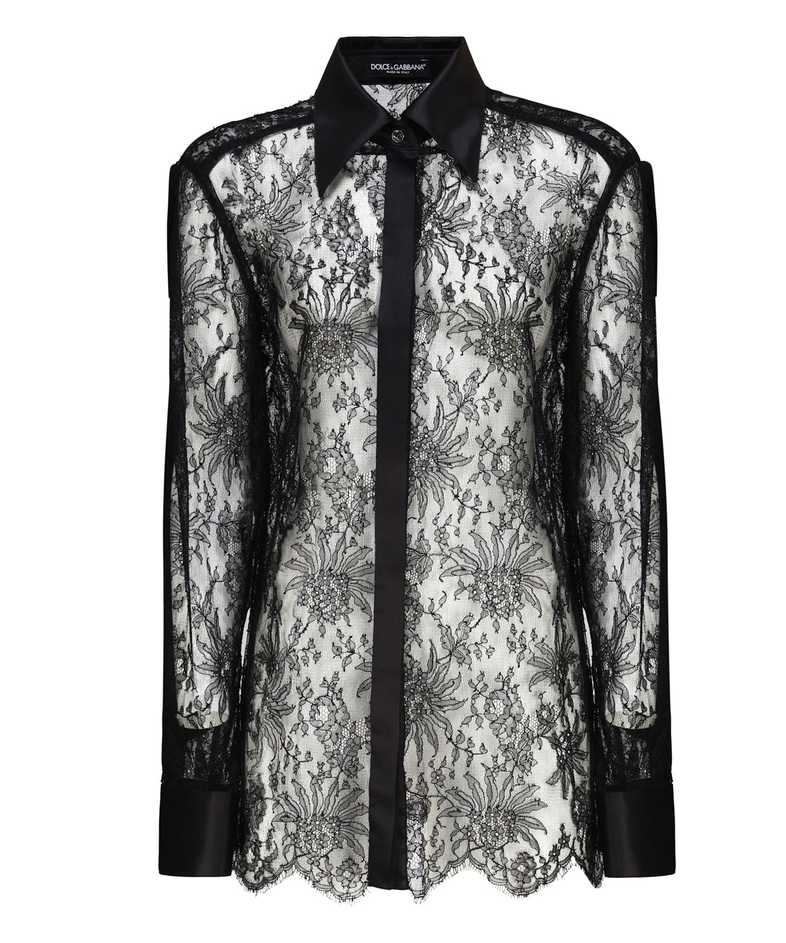 Camicia in pizzo Chantilly con dettagli in raso F5R42T MLMAEN0000 DOLCE & GABBANA 
